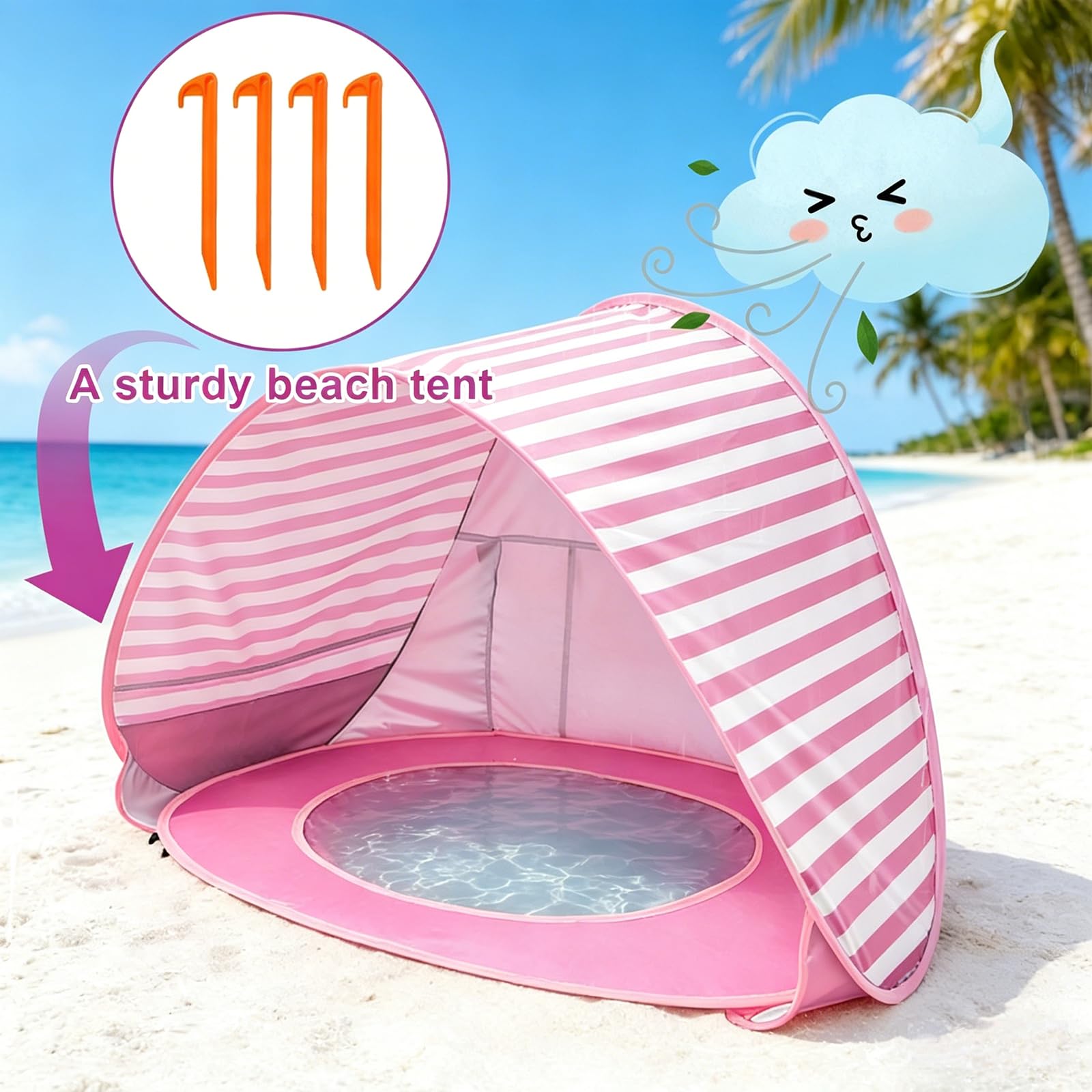 Namiot plażowy typu pop-up, namiot plażowy, rozkładany basen, ochrona przed promieniowaniem UV UPF 50+, na piknik, do ogrodu, na plażę