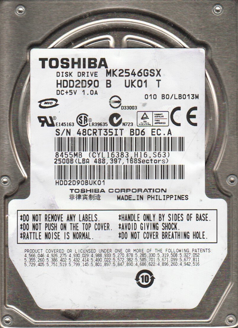Amazon.co.jp: MK2546GSX、HDD2D90 B UK01 T、東芝 250GB SATA 2.5