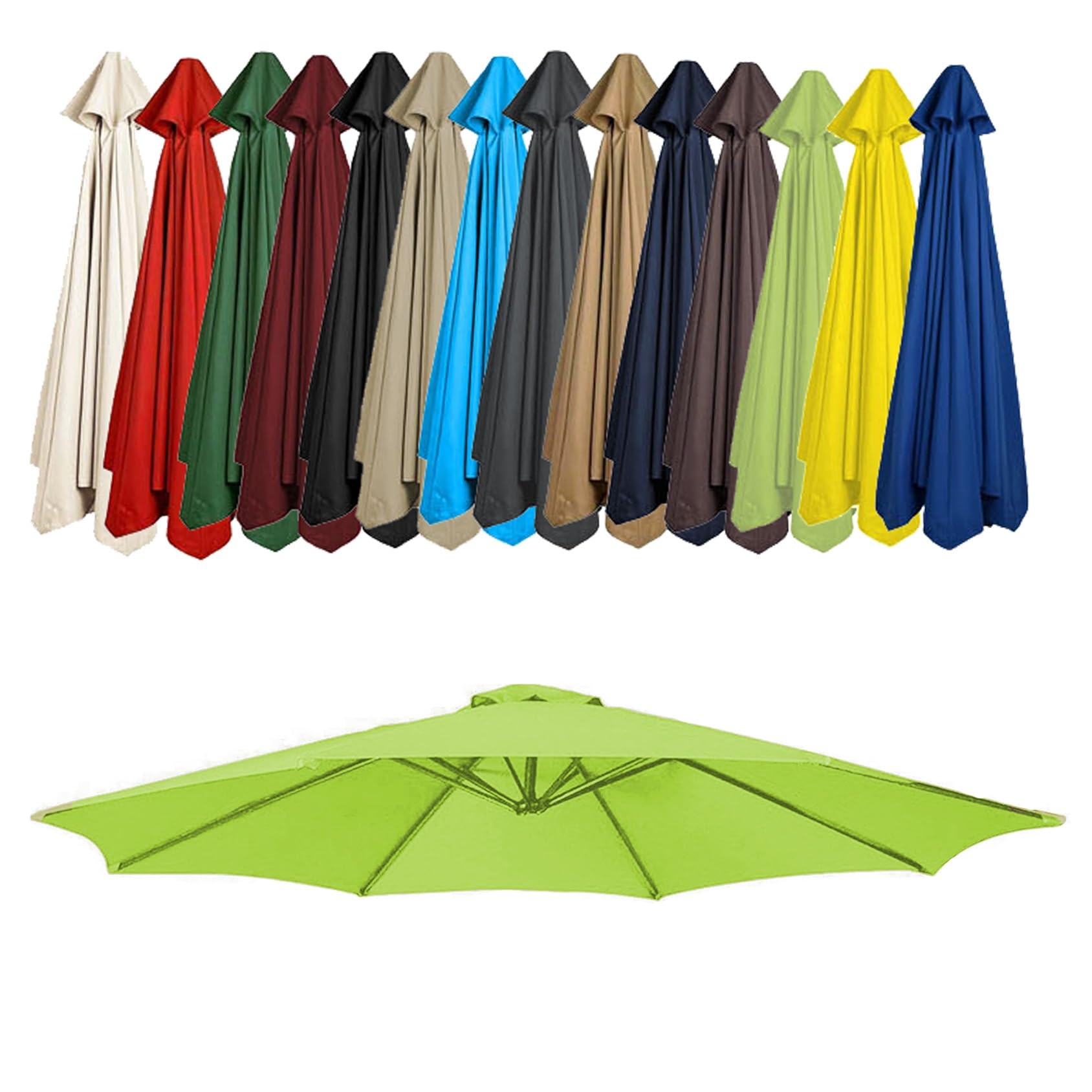 Gzdxbf Grass Green Patio Umbrella Replacement Canopy, Parasol Canopy Cover For 200Cm/270Cm/300Cm +6 Arms/8 Arms Parasol, Uv-Resistant, Waterproof, Washable(Color:,Size:6 Ribs: 2M/6.5Ft)