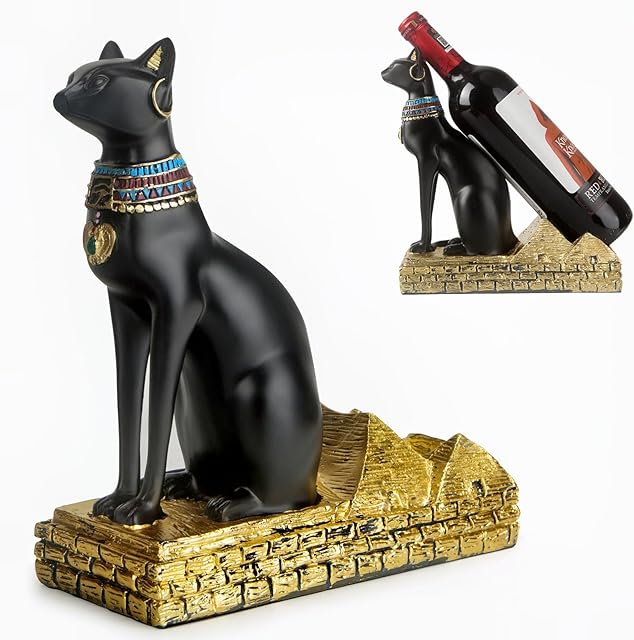 Egyptian Cat Wine Bottle Holder, Egyptian Cat Statue Goddess Bastet Cat Statue, Resin Cat Wine Holder Pharaoh Cat Figurine, Cat Collectible Figurine, Cat Home Decor