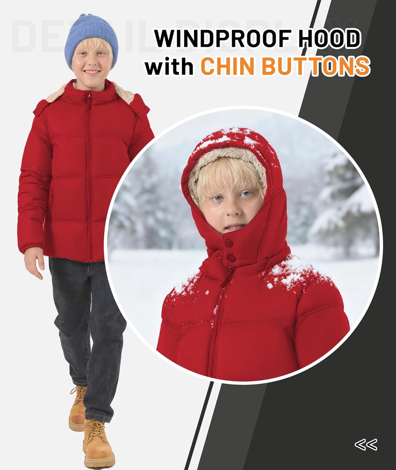 ZITY Boy's Winter Coat Thermal Puffer Jacket Warm Sherpa Fleece Lined Water-Resistant Zip Outerwear Coat with Detachable Hood - Image 2