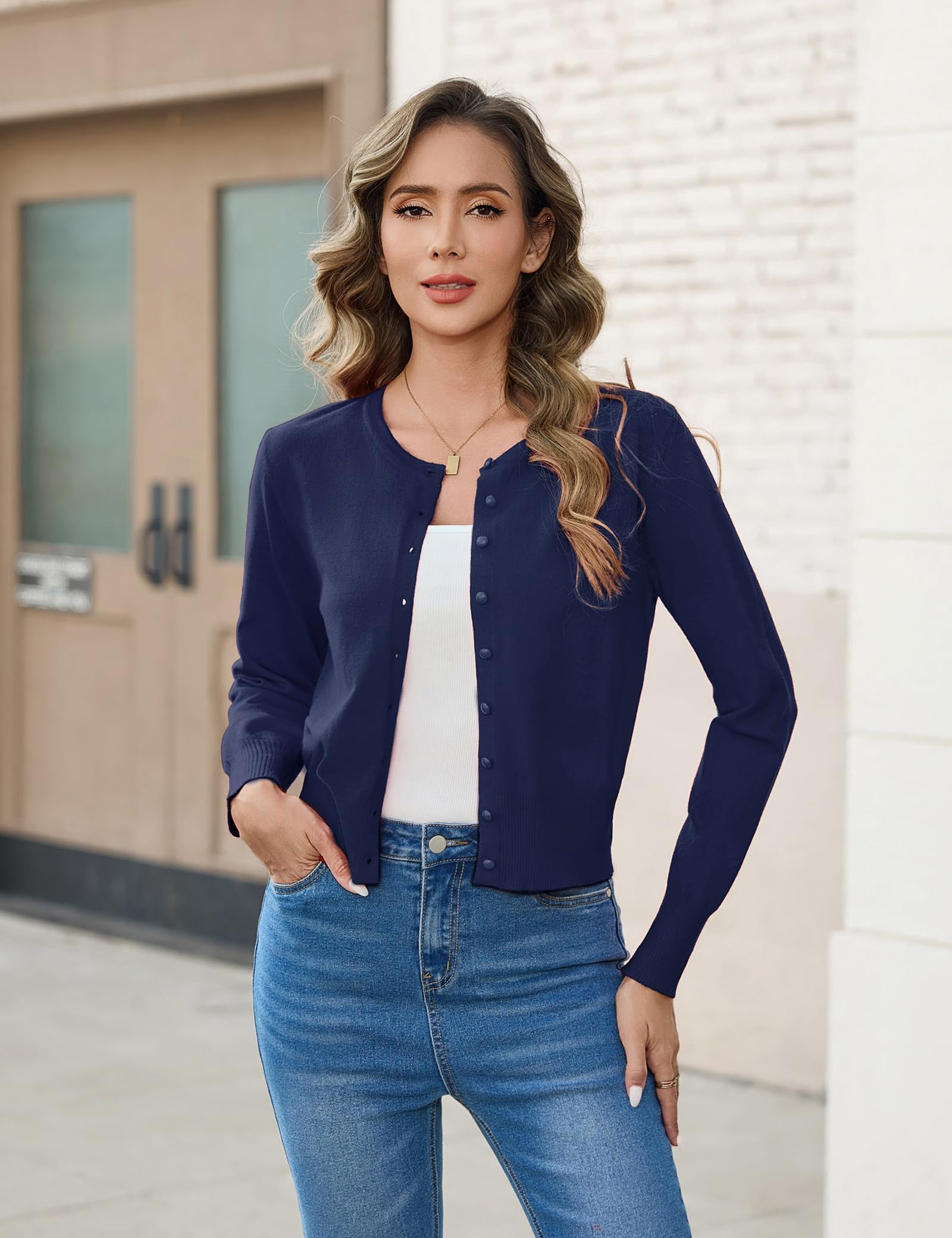 Aottori Cardigan Donna Corto Elegante Bolero Girocollo Maniche Lunghe Coprispalle a Maglia con Bottoni Giacca Leggero Matrimonio per Primavera