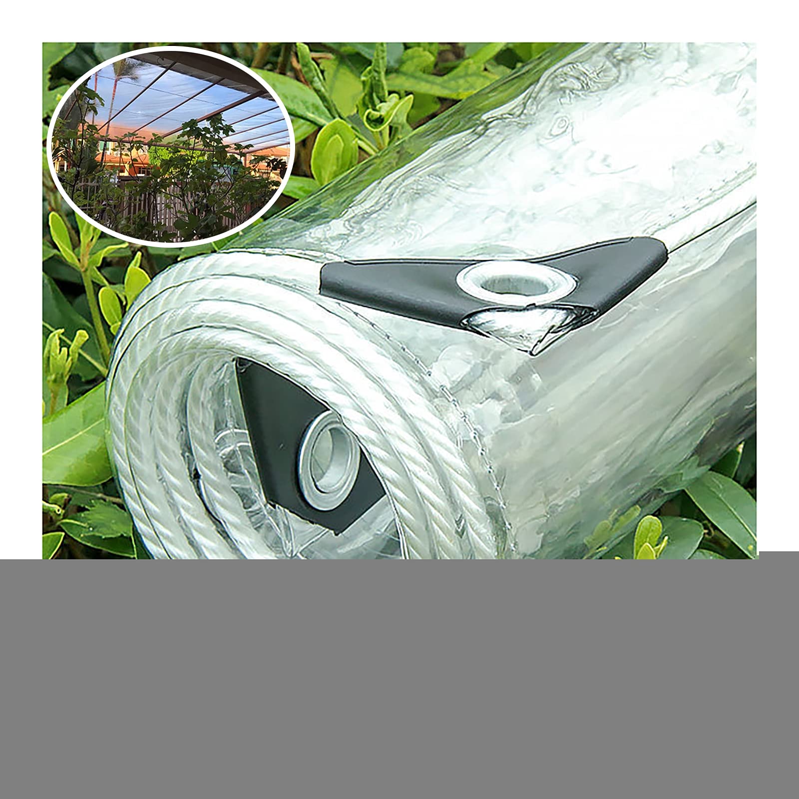 GJZQDKX Heavy Duty Clear Waterproof Tarps 2x5m (6.5x16.4ft) - Transparent Tarpaulin with Grommets Tear-Resistant Dustproof Anti-Aging for Patio Garden Balcony Greenhouse Cover