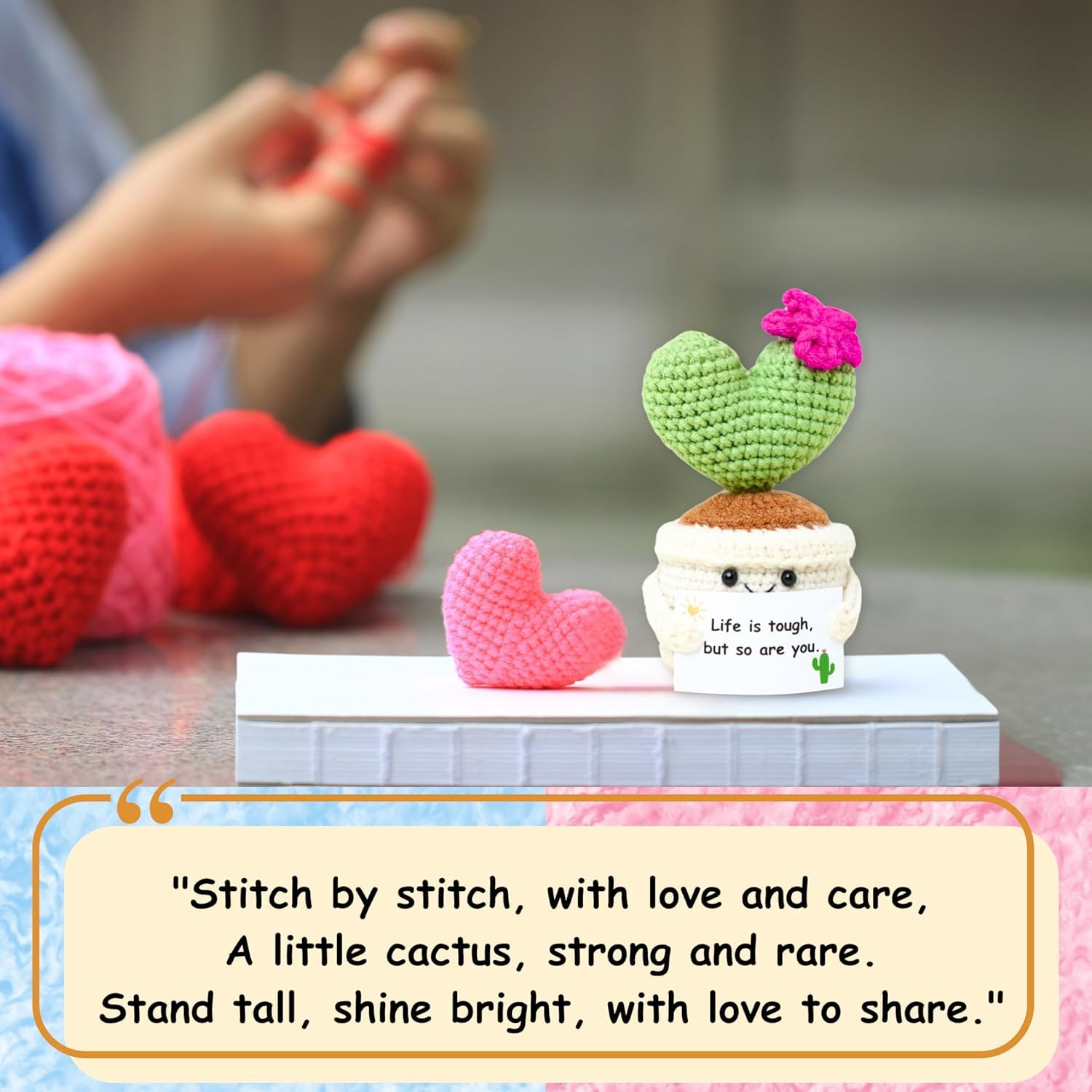 ALUNME Get Well Gifts for Women Handmade Crochet Cactus - Plush Plant Gift with Encouragement Card for Desk Decor Home or Office - Image 3