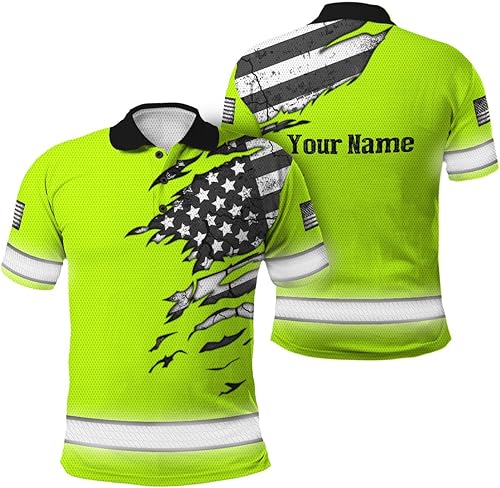 Miniatura 1 de HiVis Custom Polo reflectante con bandera de camuflaje de alta visibilidad para hombres y mujeres, polo de seguridad para trabajo, patriótico