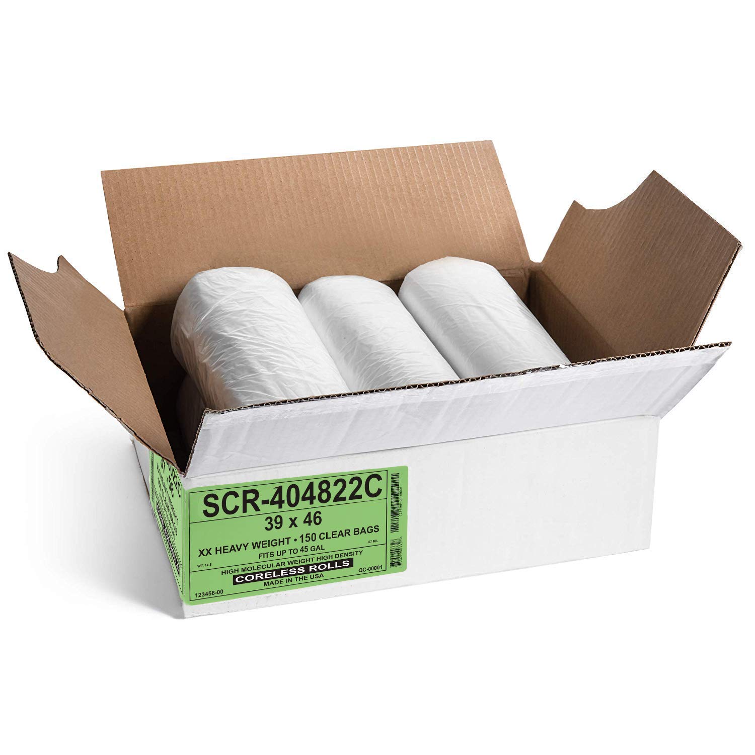 Aluf Plastics Worki na śmieci, przezroczyste, 150 sztuk, 45 galonów, 22 mikrony, 99 x 46 cali, do biura, kuchni, łazienki, handlu, dozorcy, przemysłu, hotelarstwa