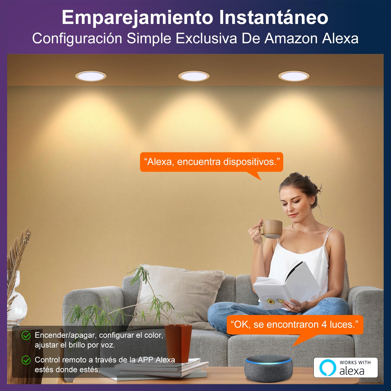 DUSKTEC Downlight LED Techo Empotrable RGB & Blanco Frío a Cálido 2700K-6000K, Foco Empotrable LED Techo Regulable Inteligente, Ojos de Buey LED Multicolor 10W 1000Lm, Compatible Alexa Echo, Pack de 4