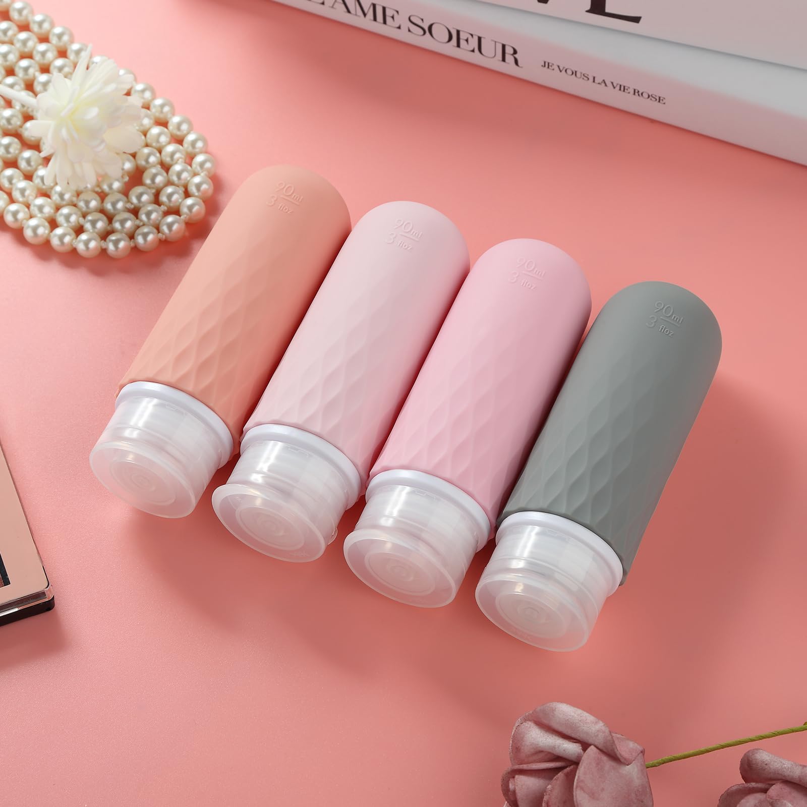 Flacons De Voyage Silicone 90ml (4 Pack) - Étanches, Sans BPA - Parfaits Pour Lotions Et Shampoings