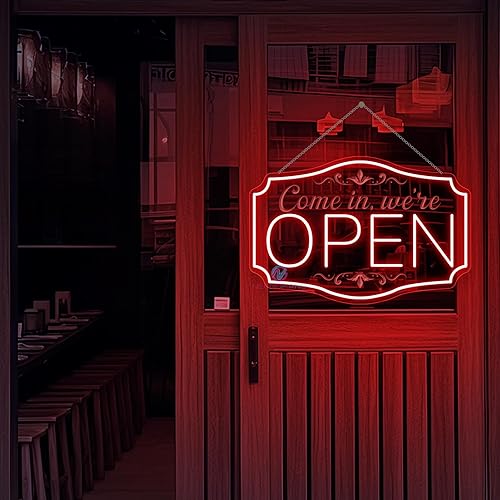 Miniatura 18 de Letrero LED de neón 'Abierto' para negocios, luces de neón de brillo ajustable para fiestas, bares, salones, tiendas, decoración de pared de hotel,