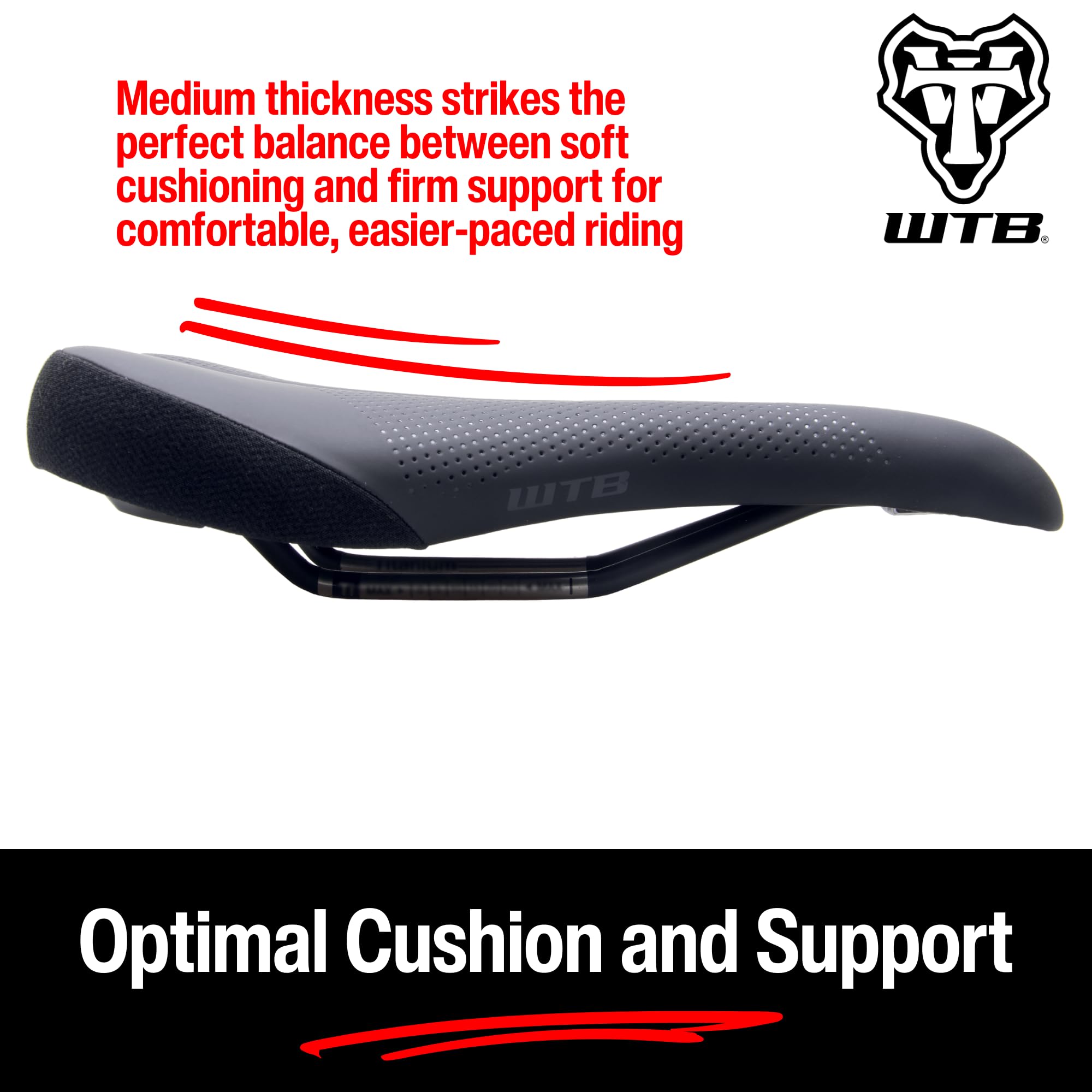 WTB Volt Bike Seat (Saddle) - Comfortable Medium Thickness Padding - Mountain, Gravel & E-Bikes (3 Sizes, 3 Rail Options)
