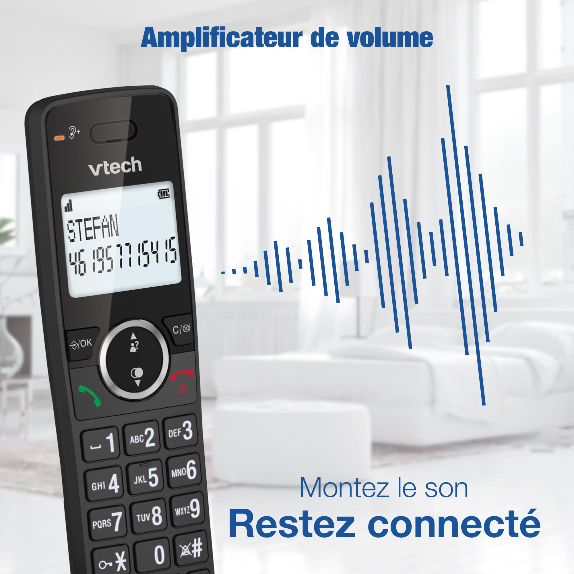 VTech DECT sans Fil à 3 combinés, Blocage d'appel, rétroéclairé, conférence, 18 Heures d'autonomie, amplificateur, Haut-Parleur Mains Libres, numérotation Rapide, Mode ECO et Silencieux | ES2002