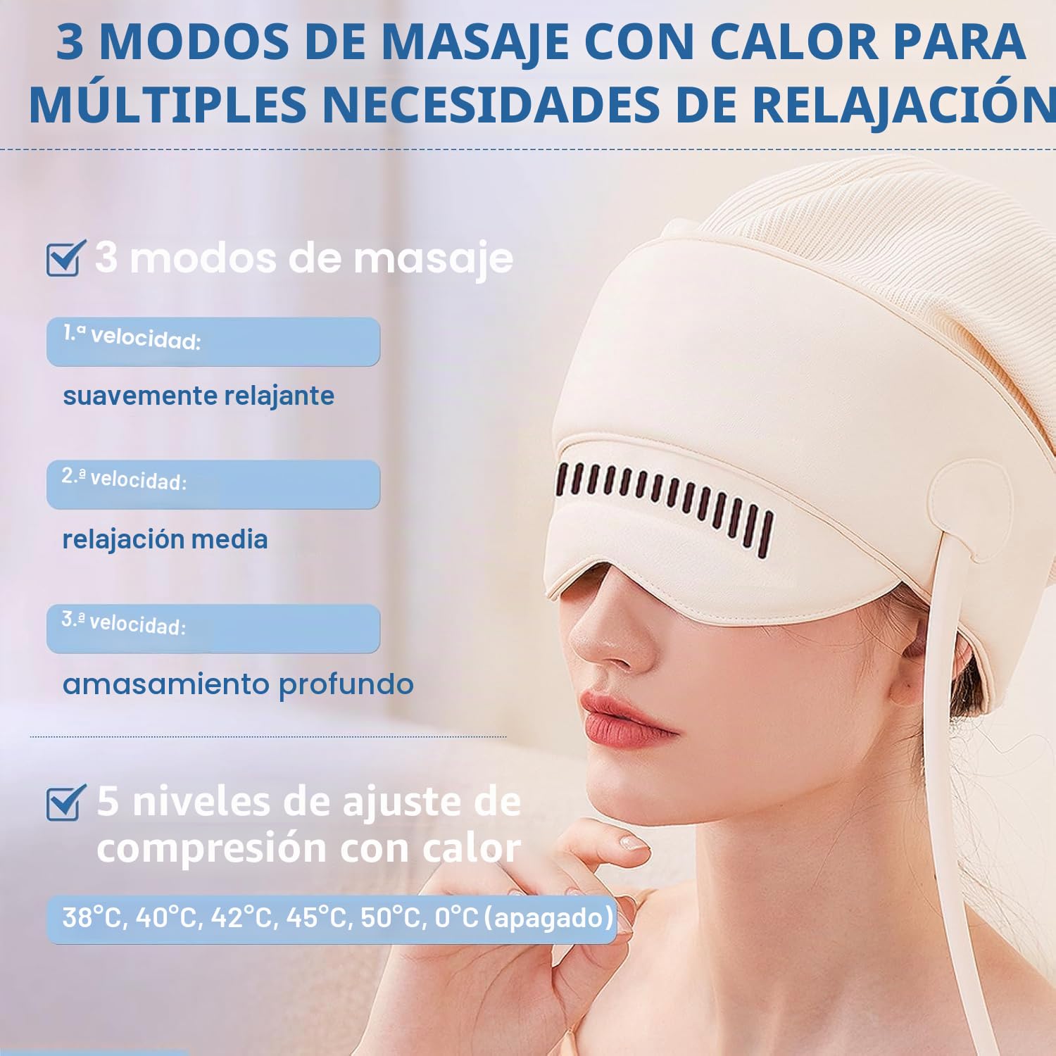 iKeener Masajeador Cabeza Eléctrico,Cabezal Portátil Cobertura Total 360°,Gorro Masaje Ojos,Cuello Calor, Amasado,Prensa,Modo Ajustable,Aliviar Dolor y Ansiedad,Relajar Estrés, Tensión,Sueño Profundo
