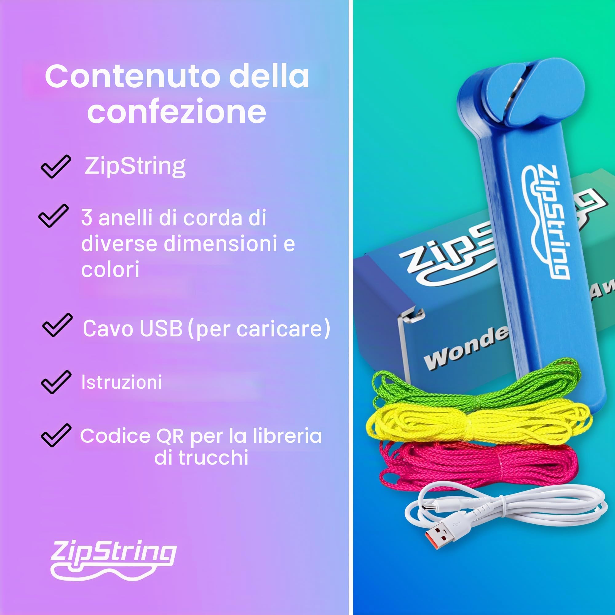 ZipString - Lanciatore di corda - Giocattolo da esterno virale, giocattolo Fidget - per bambini e adulti - Giocattoli fantastici - Corda - Bodacious Blue Zip String Toy