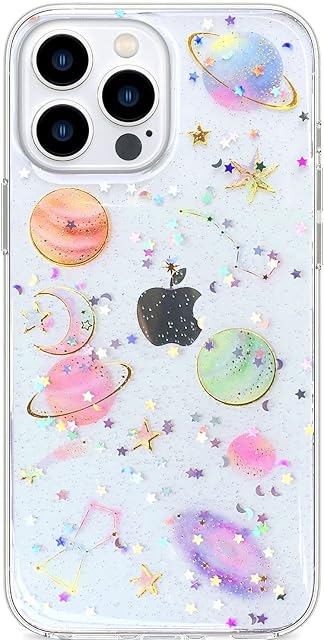 Efitoo Case for iPhone 13 Pro Max, Clear Soft Silicone Case with Design Bling Stars Moon Space Shiny Ultra Thin Sparkle Protective Shell Cover Cases for iPhone 13 Pro Max 6.7 inch