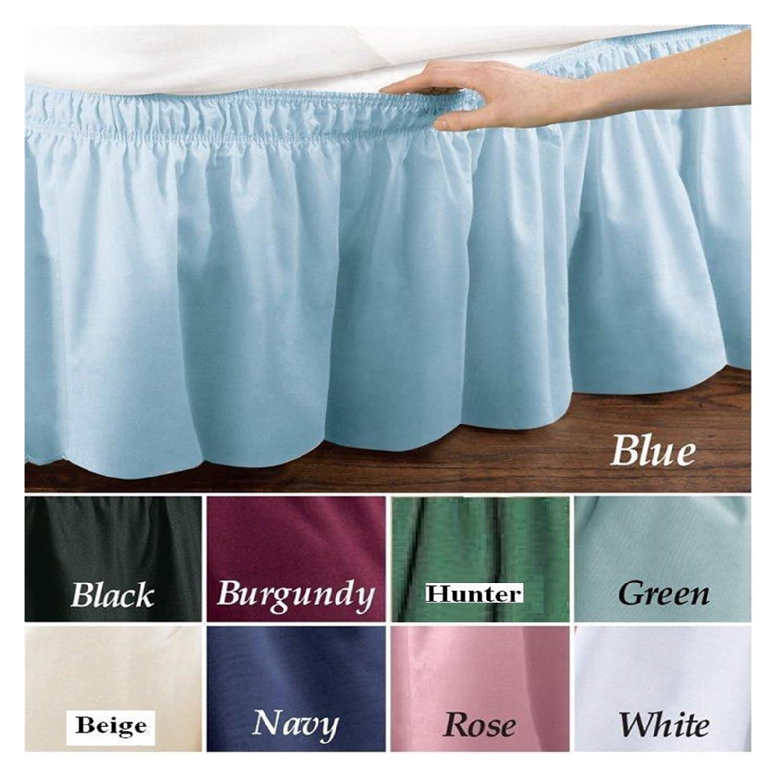 Bed volant rok klassieke dikke effen kleur Goed gemaakte ruches bedrok met kreuk- en vervagingsbestendige stof en verbrede elastische riem 971 (blauw