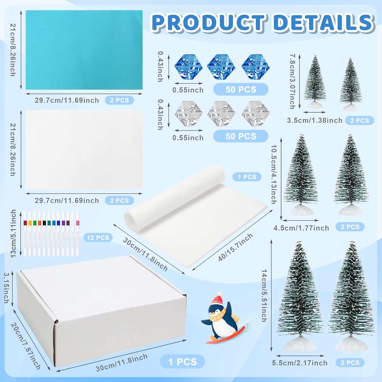 Entollar 40 Pcs Arctic Animals Figurines Set, Polar Habitat Diorama Kit with Polar Bear, Penguin, Walrus, Reindeer, Trees, Fake Ice, Winter Animal Figures for School Project, DIY Crafts, Birthday Gift