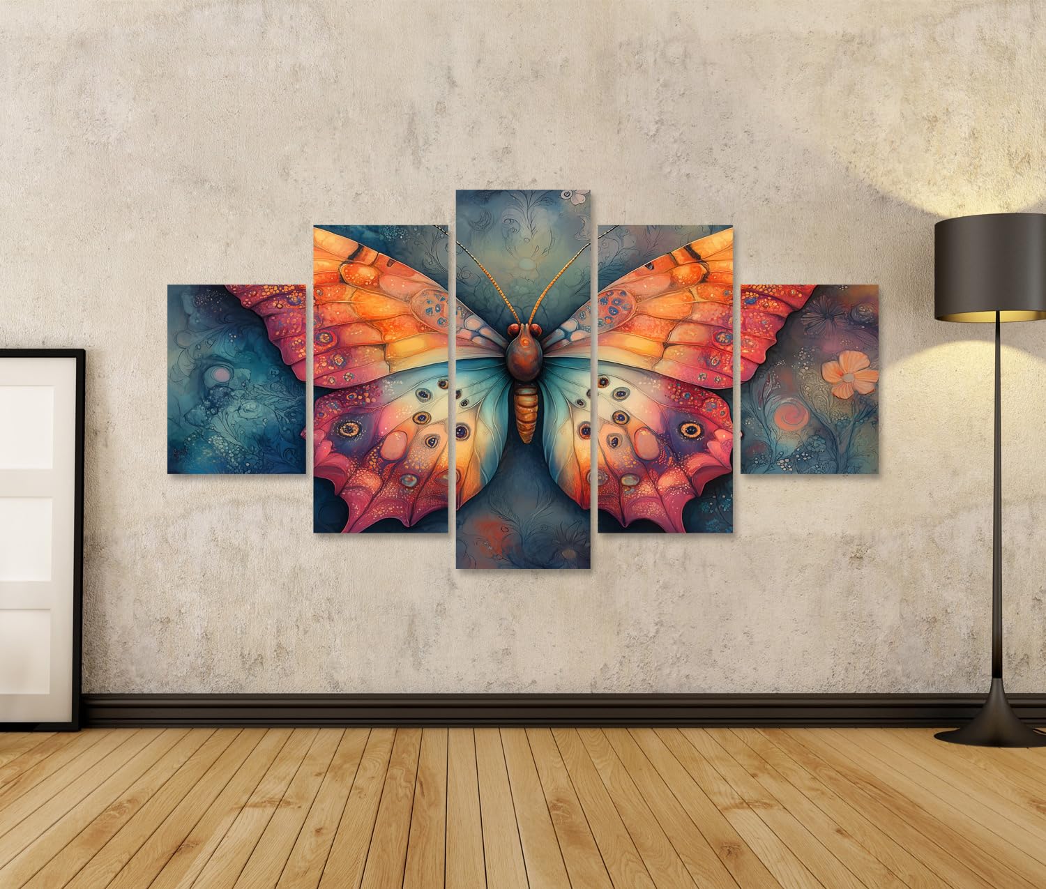 islandburner Primer cuadro sobre lienzo colorido mariposa sobre un fondo floral Imágenes ilustraciones murales póster