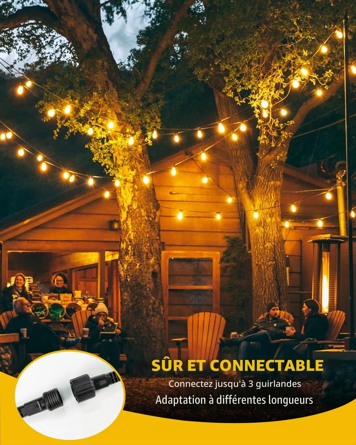 Bowfar Guirlande lumineuse d'extérieur, 20M Guirlande Guinguette avec 33 + 2 pièces ampoules G40, étanche IP68, intensité variable, avec télécommande, pour jardin, terrasse, fête, mariage, Noël