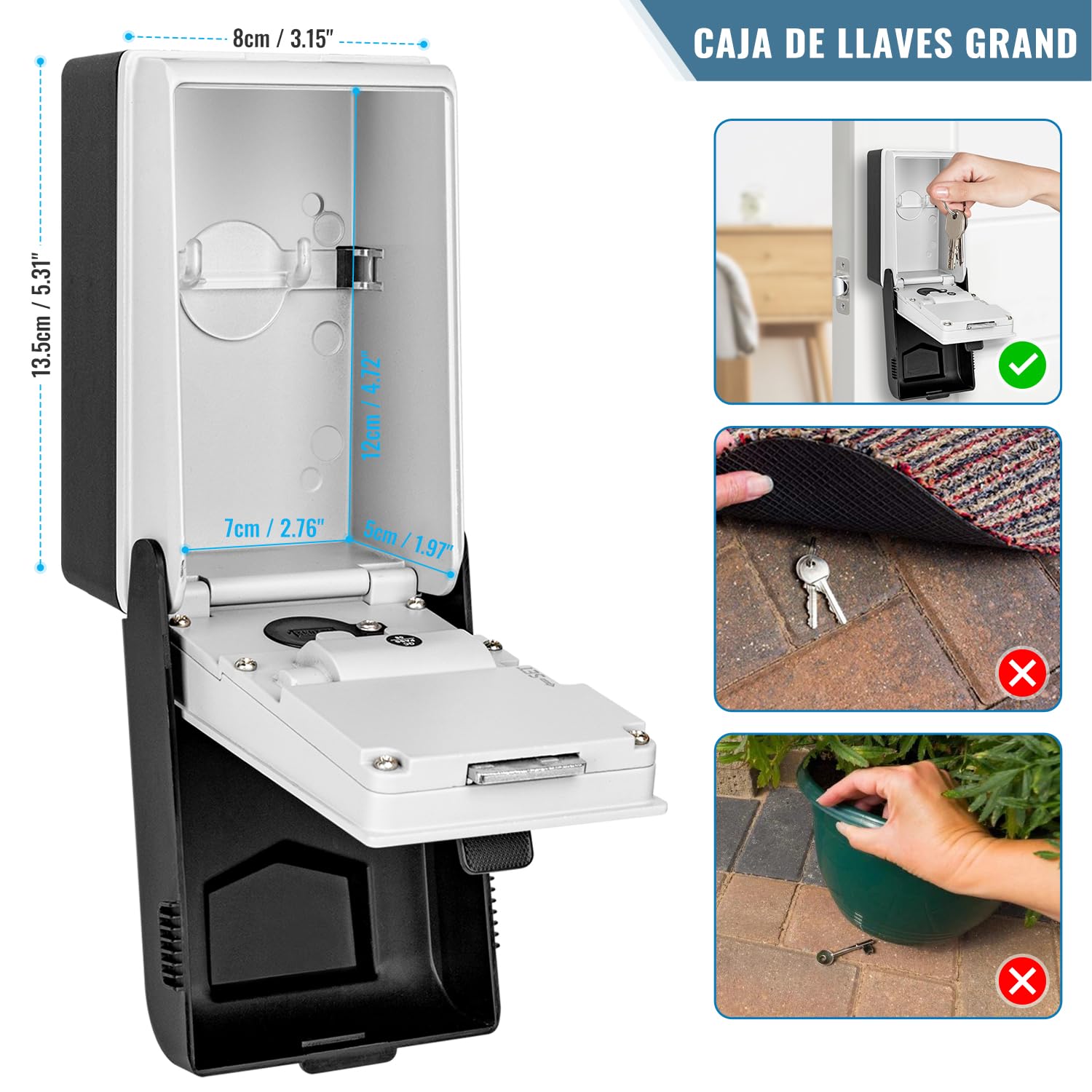 Caja de Seguridad para Llaves Exterior Caja Fuerte para Llaves Impermeable Lluminada Caja de Llave con Codigo 4 Dígitos Caja de Bloqueo para Llave para Hogar Garaje Escuela