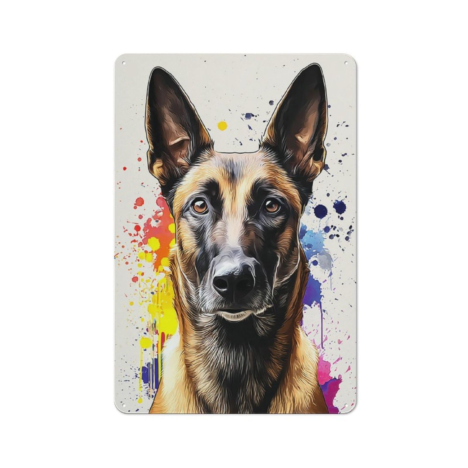 Junmoney Colorful Splash Dog Portrait -1 Cottage Style Metal Wall Decor 30X20cm, Farmhouse Metal Sign For Farmhouse Kitchen, Pantry Or Dining Area