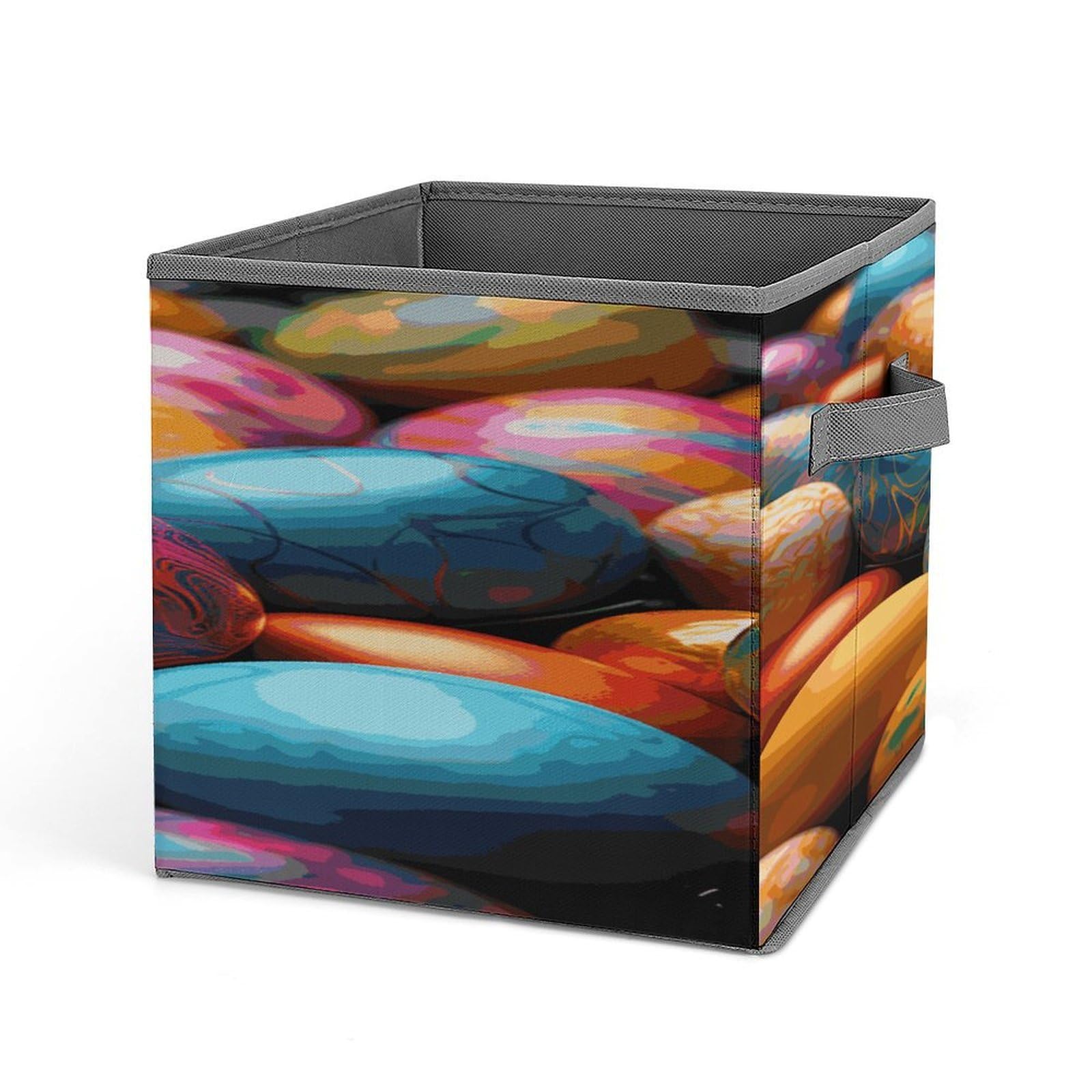 Fodpand Style Easter Day Colorful Eggs Storage Cubes Foldable Decorative Fabric, Storage Bins Baskets With Handles, Closet Organizers And Storage For Home, Office,Closet, Clothes