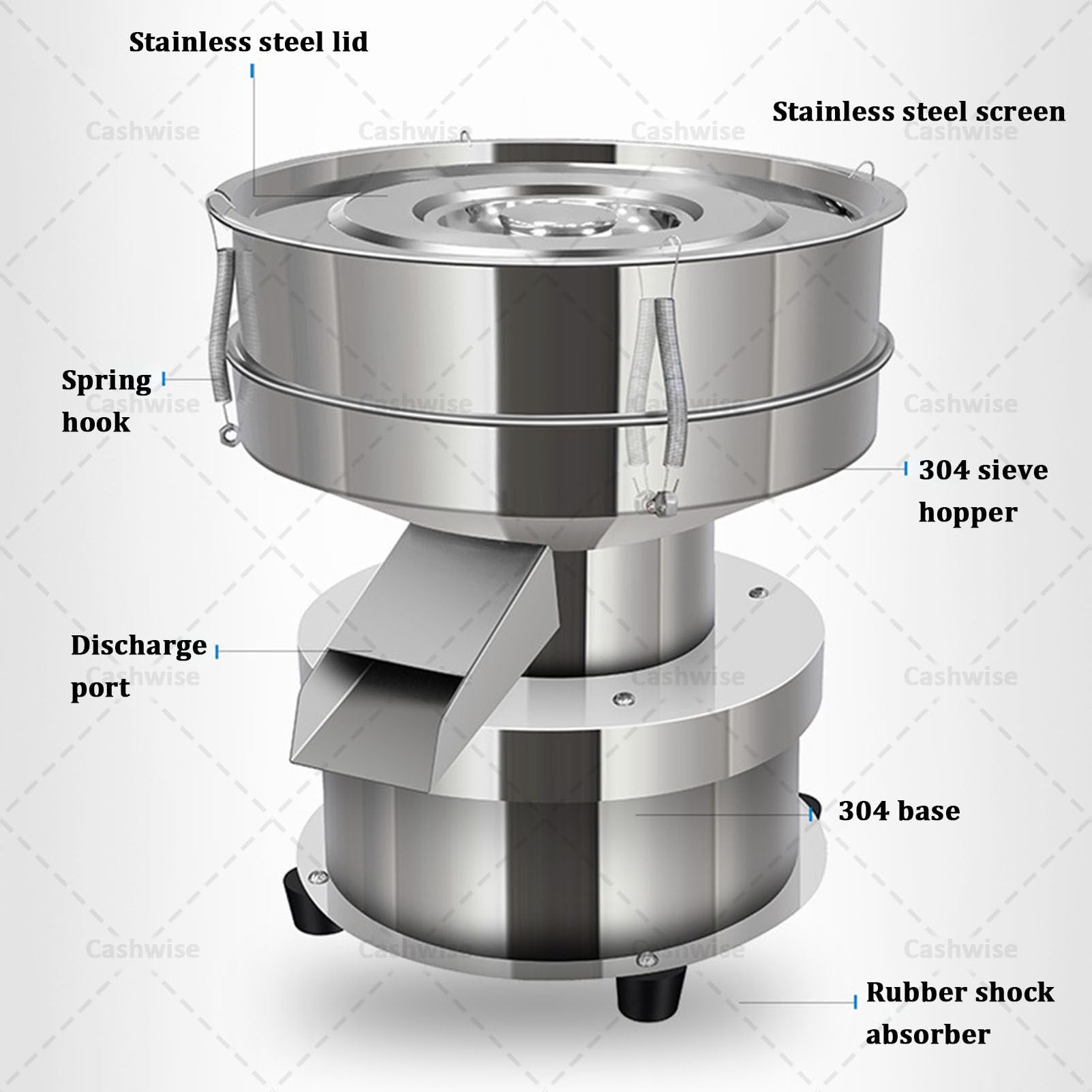 Tamiz vibratorio de Acero Inoxidable de Malla 60, tamiz eléctrico para harina, Capacidad de procesamiento de 3 a 5 kg/h, tamiz eléctrico para harina, agitador automático de tamices 15cm