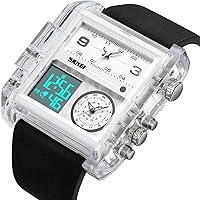 Vista 6 de Unique Digital Wathes for Men, Cool Led Analog Quartz Wristwatch, 3-Time Zone Large Face Stopwatch, Square Chronograph Watch(30M Waterproof, 1224H