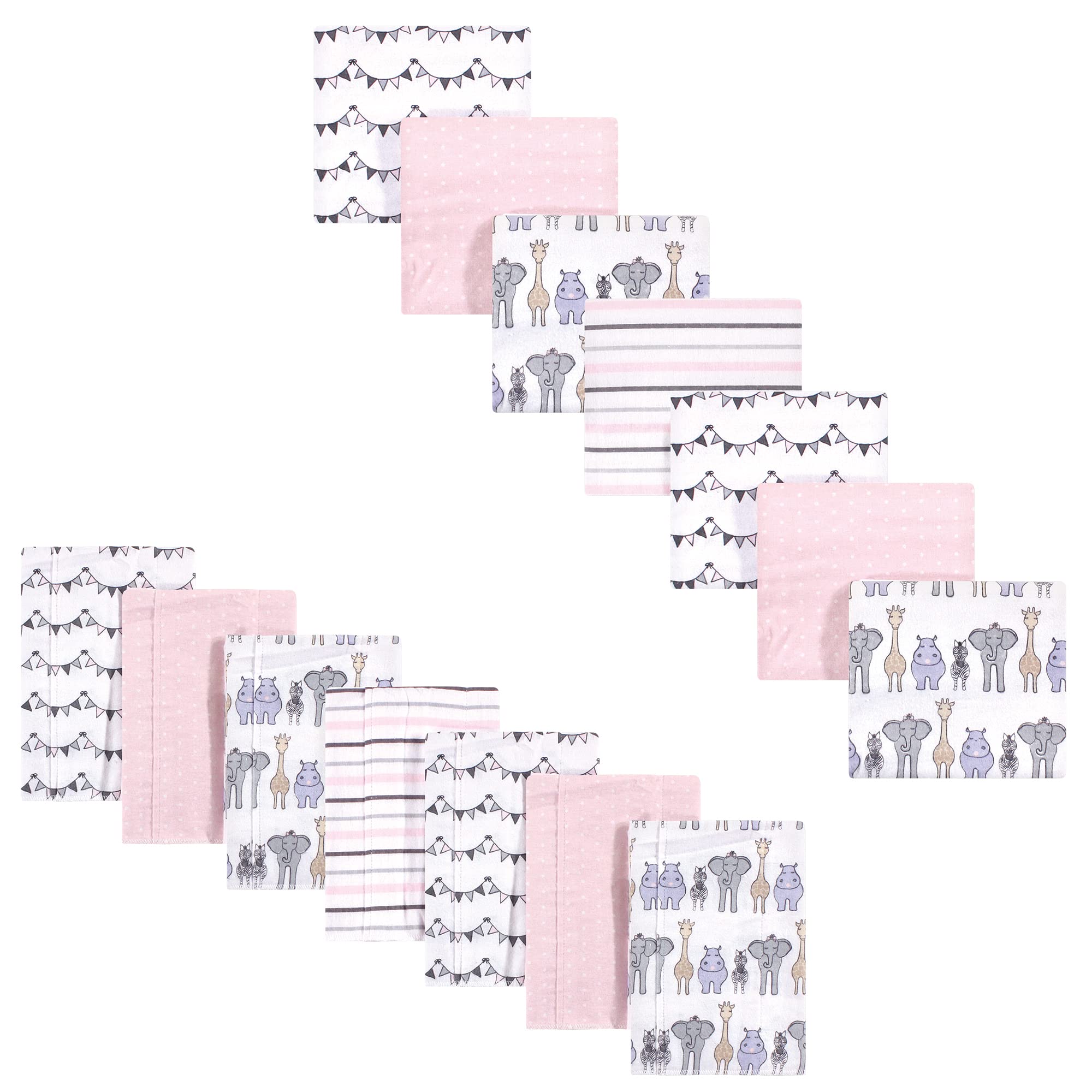 Hudson Baby Unisex Baby Cotton Flannel Burp Cloths and Receiving Blankets, 14-Piece, Pink Safari, One Size