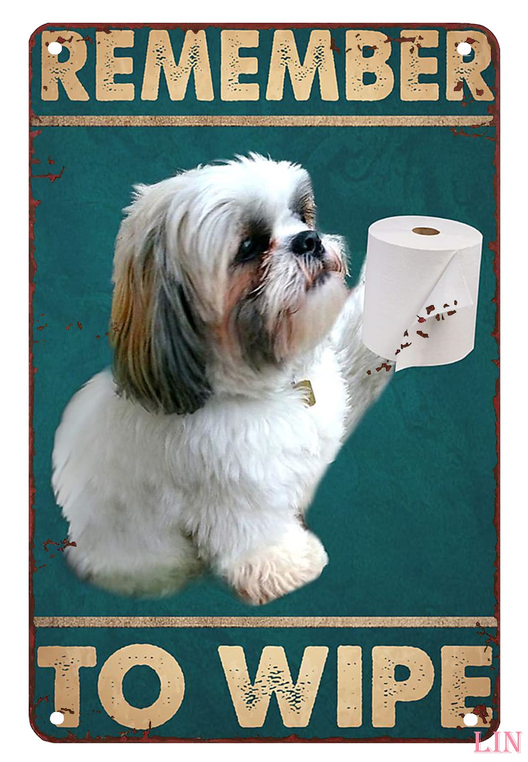 Kwqdozf As Pic Funny Bathroom Wall Art Remember To Wipe Shih Tzu And Toilet Paper Metal Si