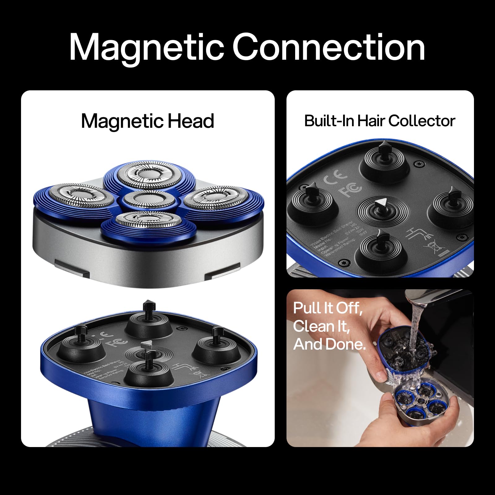 yoose Rasoio Testa Calva Uomo, IPX7 rasoio elettrico corpo uomo(5 Testine Magnetiche, Autonomia 90 Min, Ricarica Rapida USB-C, Display Batteria, Controllo PID Intelligente) - Rasoio elettrico barba