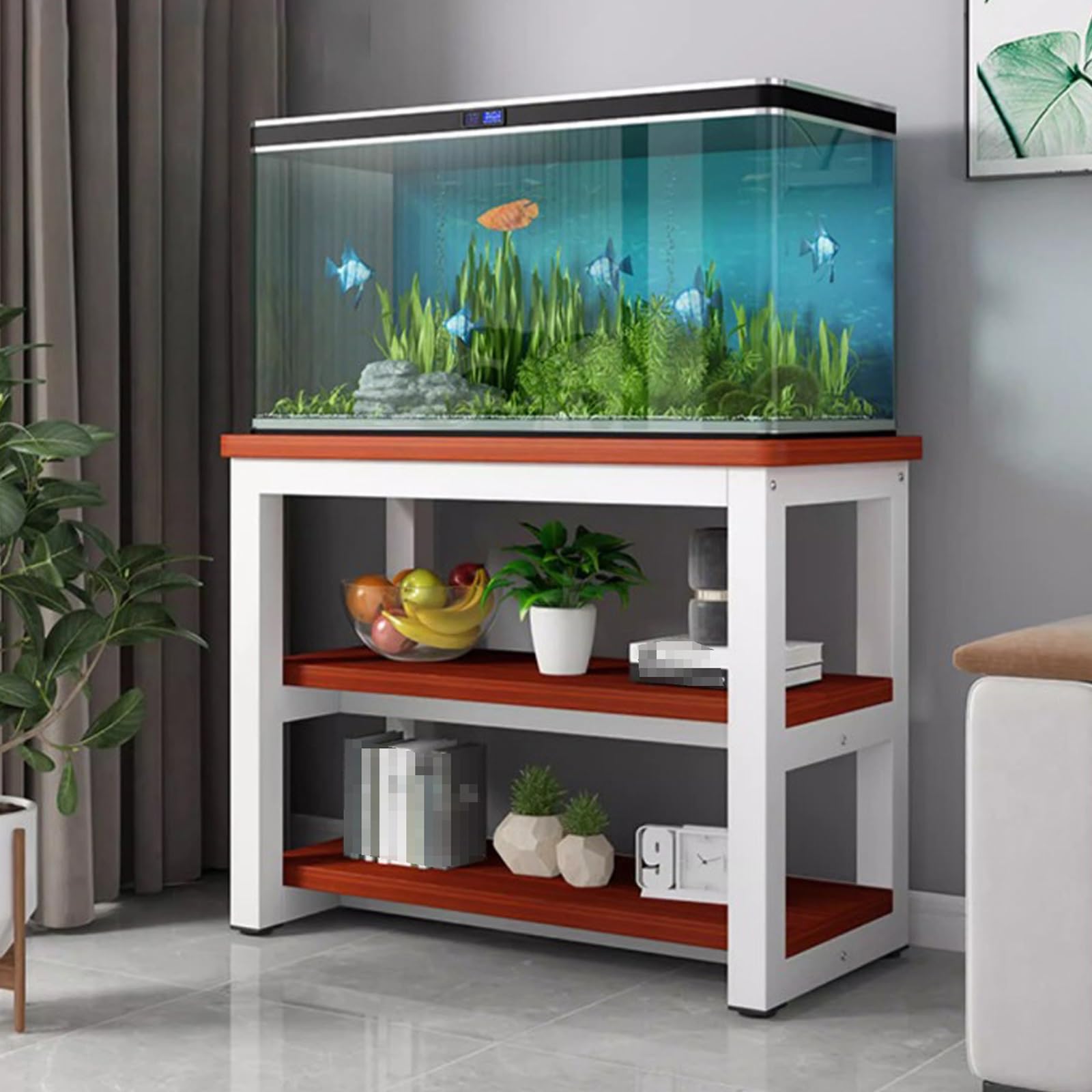 3-poziomowy stojak do akwarium z otwartymi półkami do przechowywania, metalowa rama na akcesoria do akwarium i terrarium dla gadów