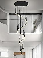 Vista 40 de Candelabro Moderno de 138'', 20 Luces, Lámpara Colgante Moderna Negra, Candelabro Grande para Escalera, Vestíbulo, Sala de Estar, Dormitorio