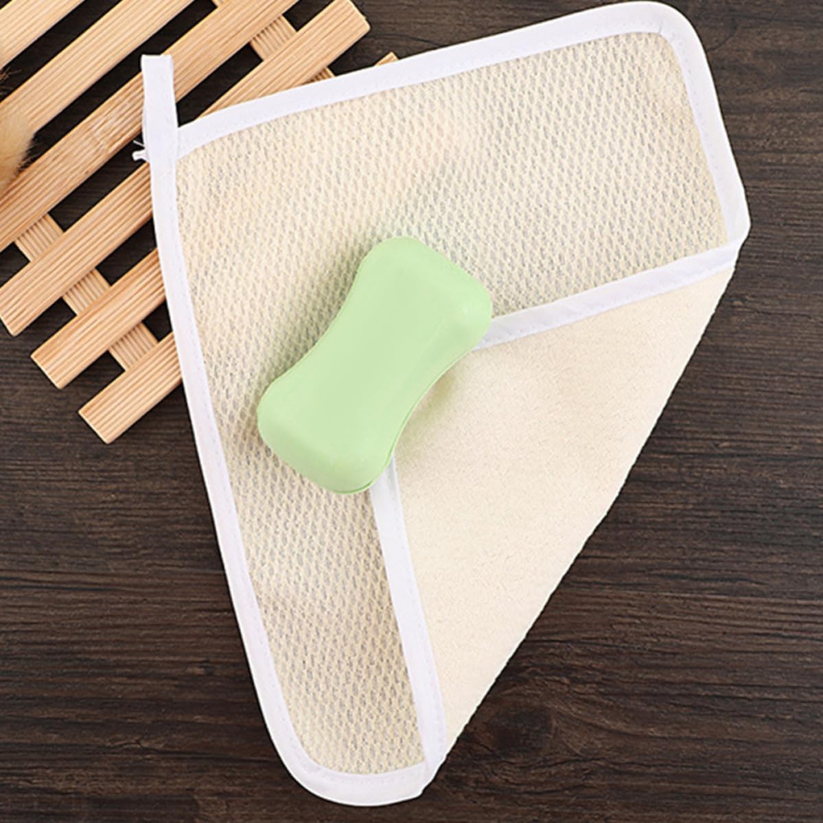 Didiseaon 6pcs Exfoliating Nylon Wash Cloth for Bath and Face with Quick Dry Function and Practical Simple Design Square Shape in Beige, for Daily Home Use and Gentle Skin Scrubbing