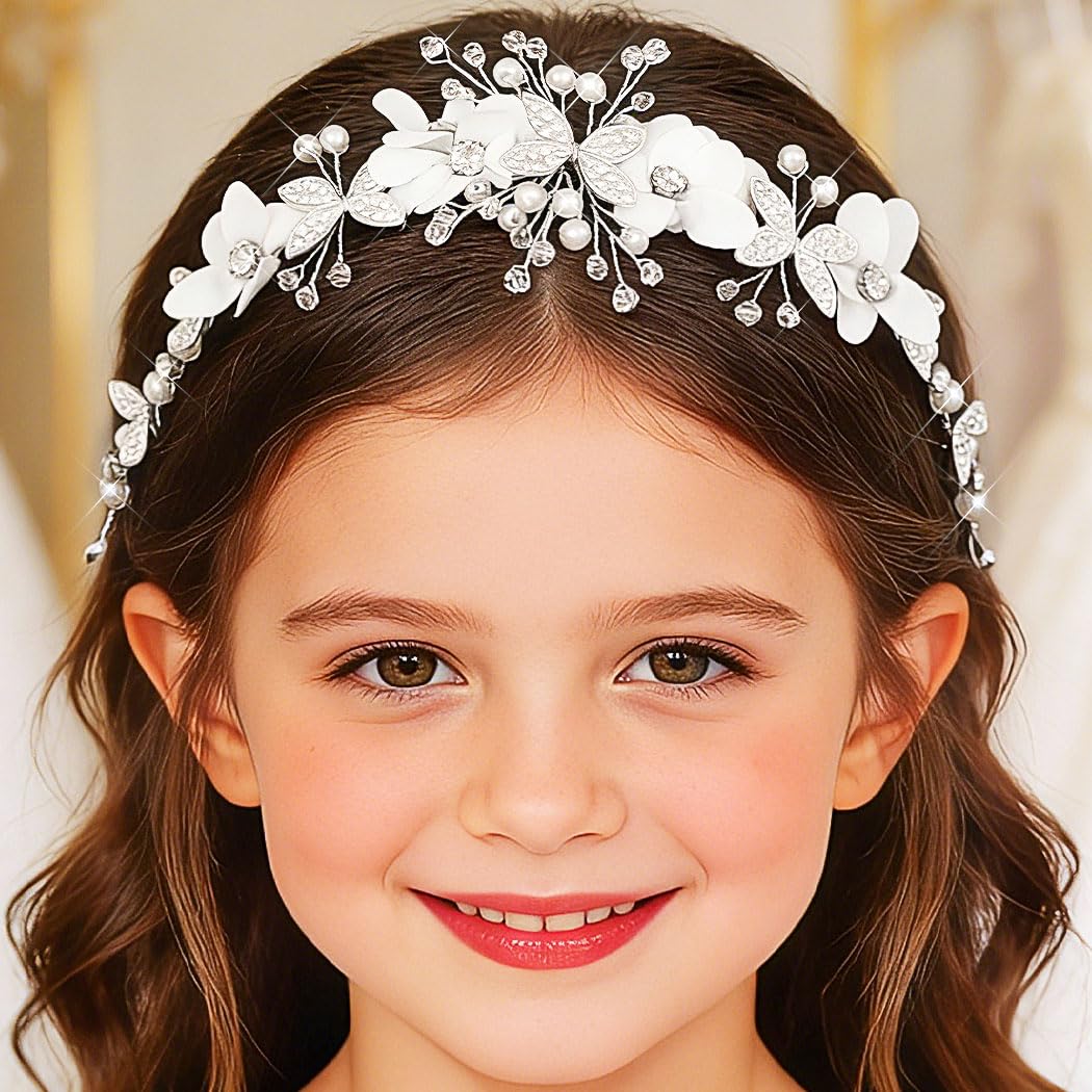 Campsis Flower Girls Headband White First Communion Headpiece