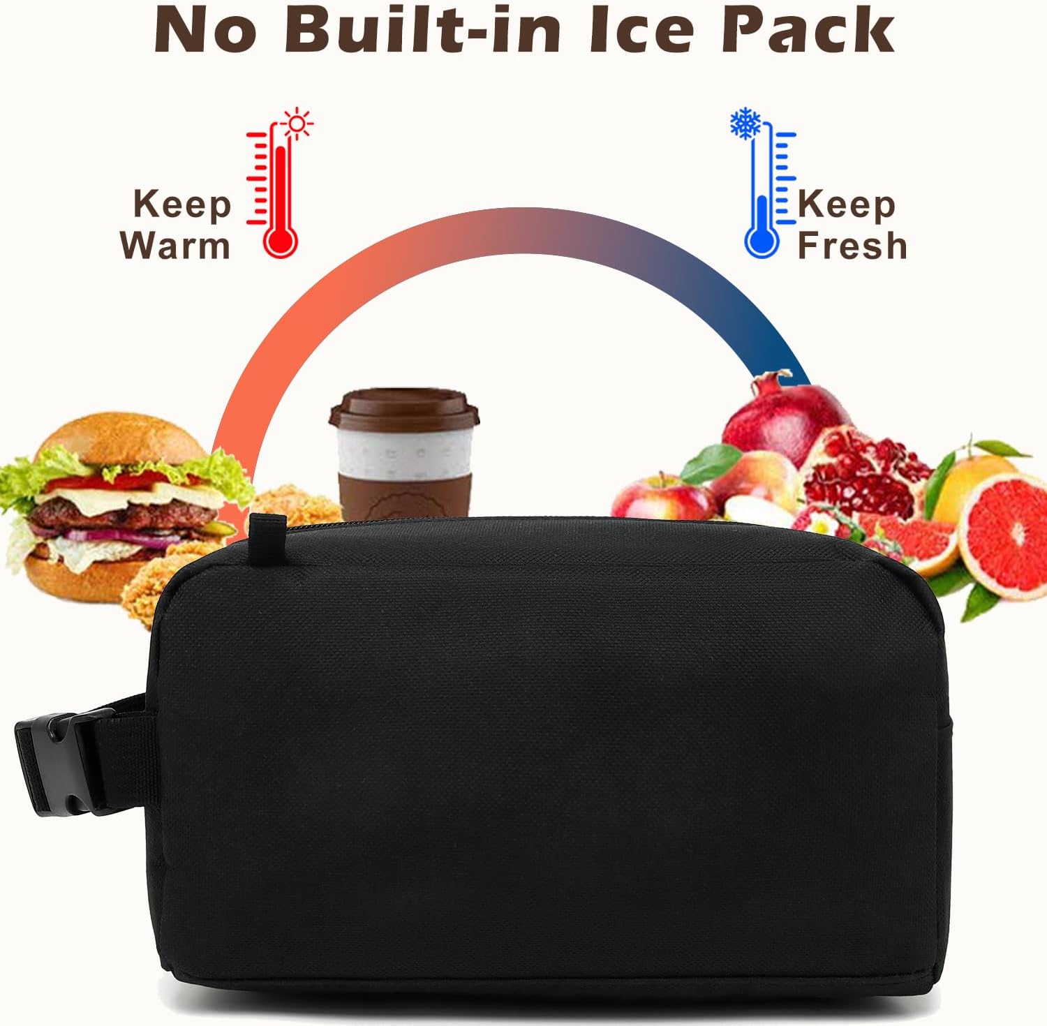 FlowFly Small Insulated Lunch box Portable Soft Bag Mini Cooler Thermal Meal Tote Kit with Buckle for Work, BlackWithBuckle image 3