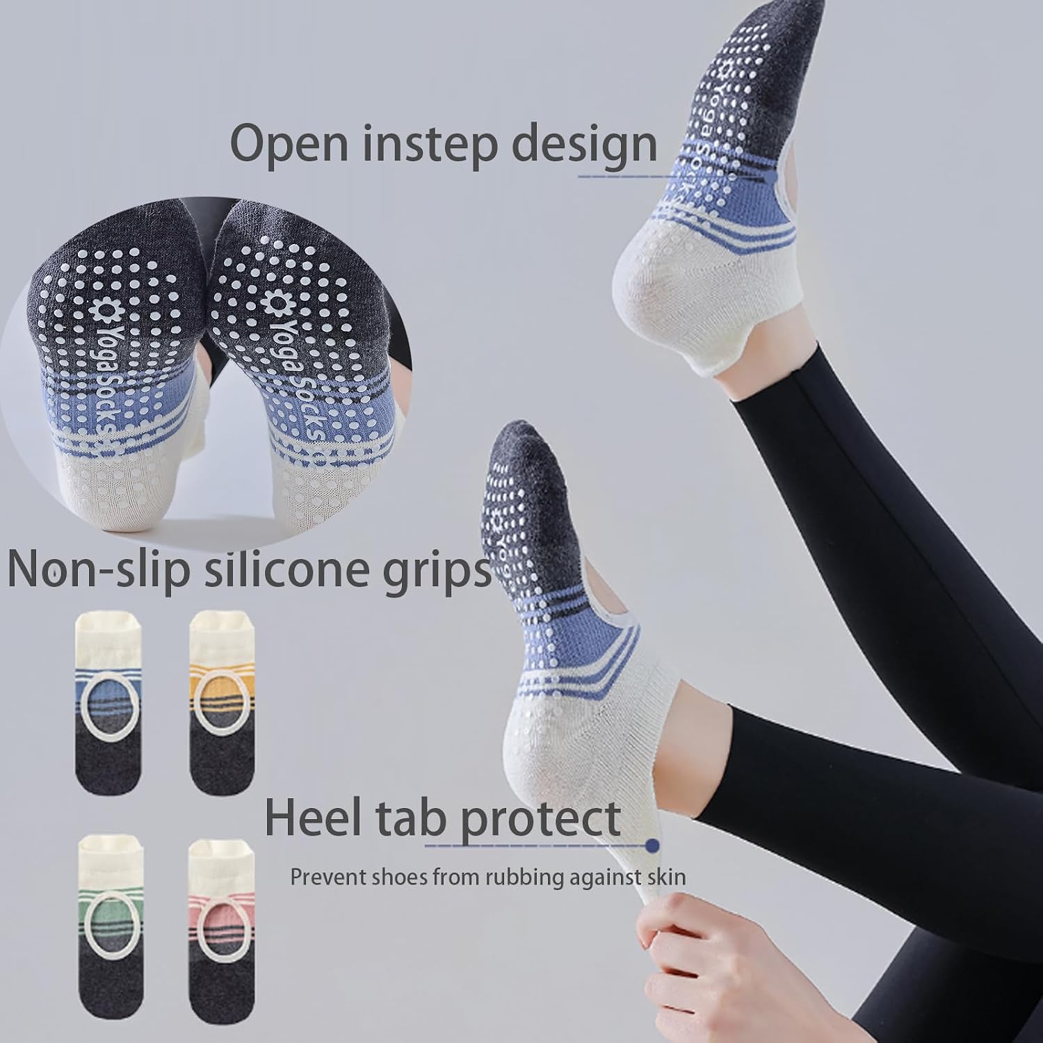 4 Pairs Pilates With Grips Socks for Women,Non-Slip Yoga Socks,Grippy Ankle Socks For Pilates,Workout,Ballet And Hospital