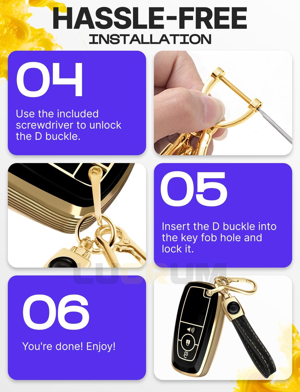 Lucrum Compatible with Ford Key Fob Cover & Leather Keychain, Keyfob Case for Bronco Explorer Edge Escape Expedition Fusion - Image 7