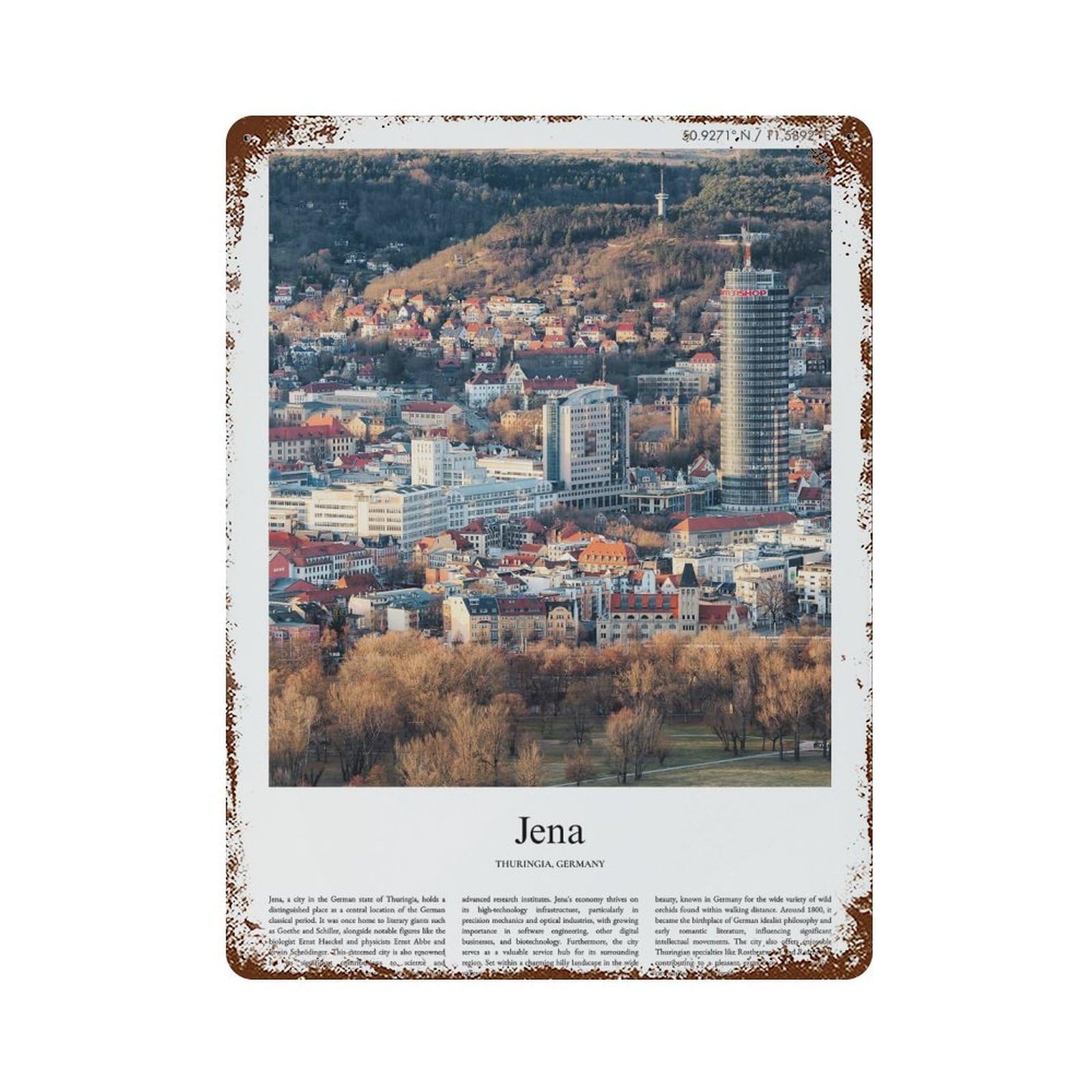 xiaoxiaoshen Jena Thuringia, Germany City Scenery Wall Decor Art Metal Tin Poster Modern Home Decor Art Home Bar Shop Decorations Vintage Sign 40x30cm