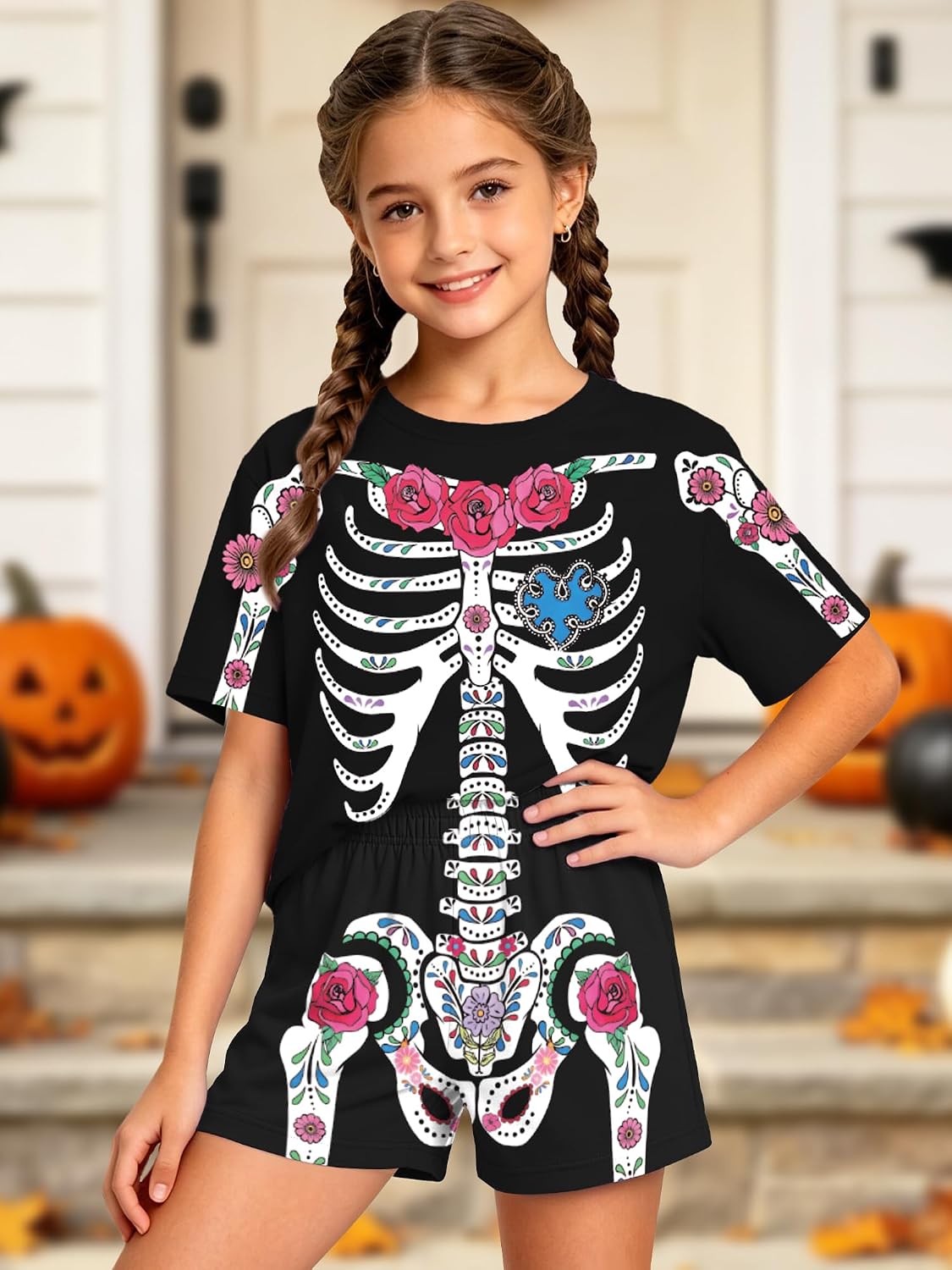 Ithalt Kids Halloween Ghost 2 Piece Outfit Set Short Sleeve and Shorts | Soft rayon blend kids set, smooth & light. Cute ghost print. Great for Halloween, trick-or-treat, or cozy nights.