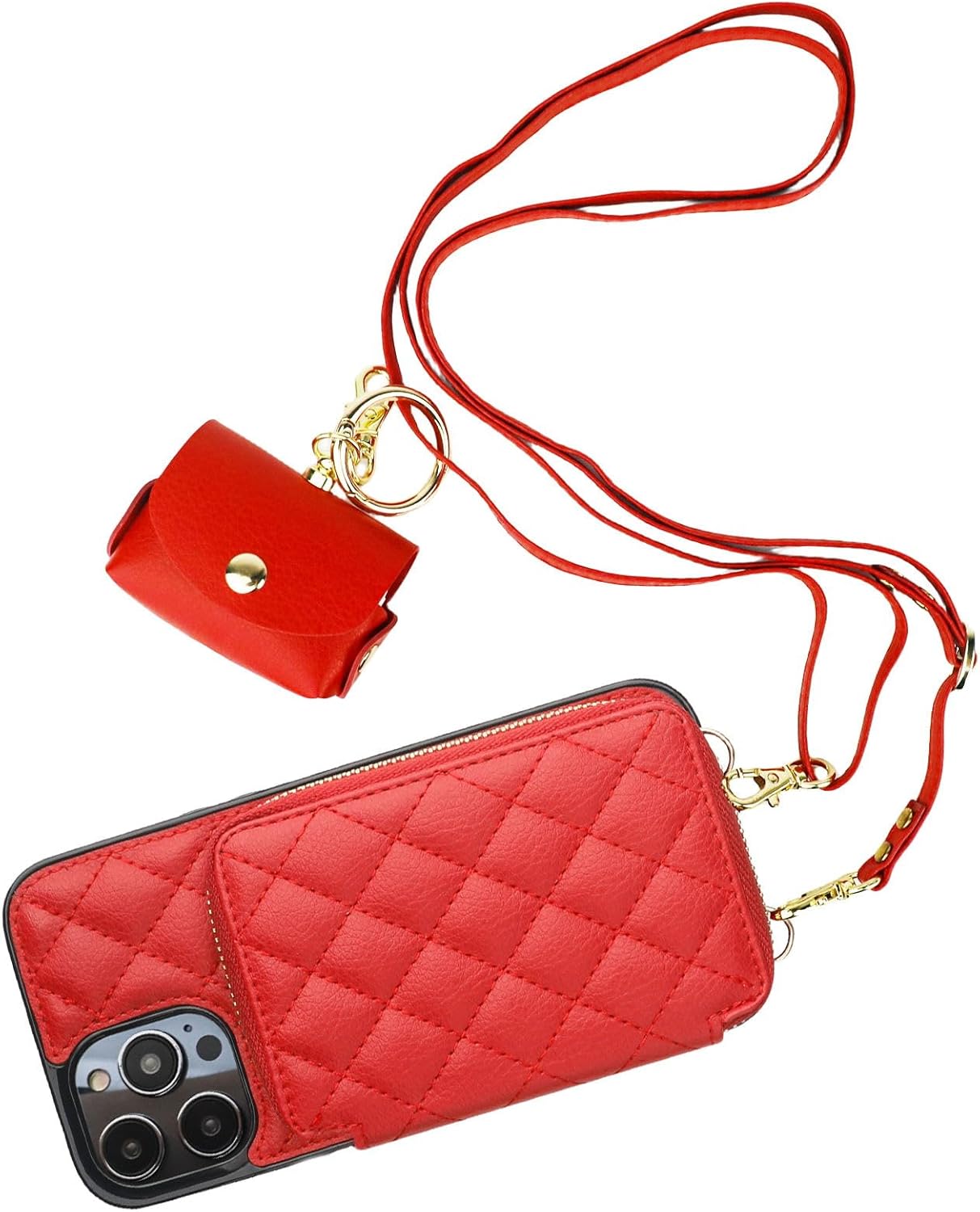 Bocasal A Stylish Crossbody Wallet Case for iPhone 14 Pro Max + A Slim Leather Case for AirPods Pro