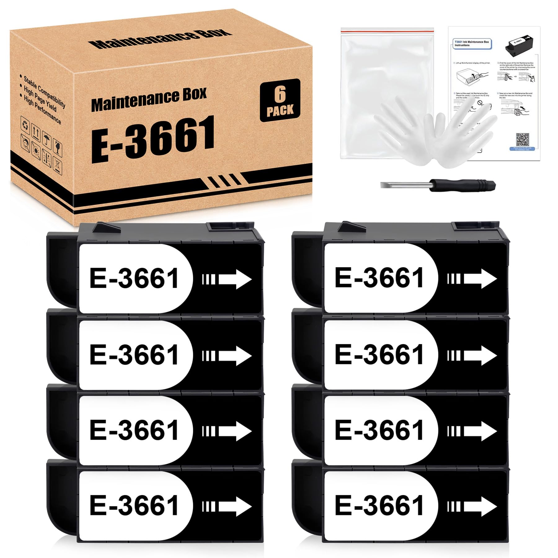 Yongairuink T3661 Ink Maintenance Box for Epson E-3661 C13T366100 Compatible with XP-6000 XP-6001 XP-6005 XP-6100 XP-6105 XP-8500 XP-15000 XP-8505 XP-8600 XP-8605 XP-8700 XP-970 Printers(8 Pack)