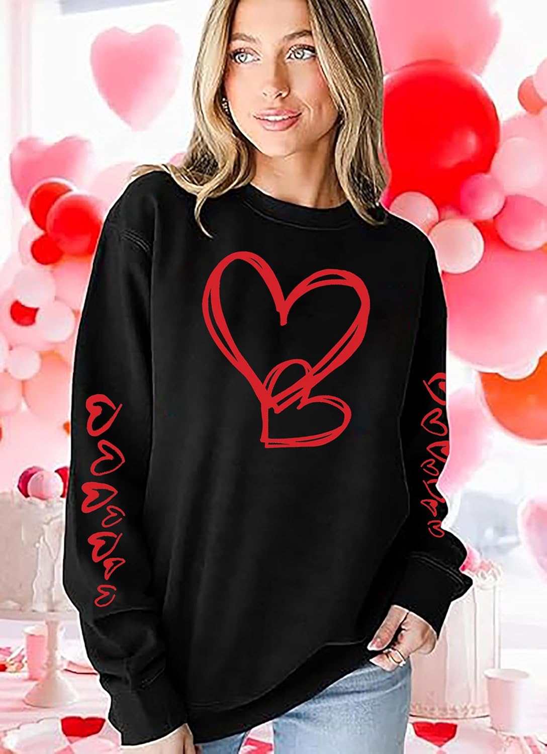 YALUCOR Valentines Day Sweatshirts for Women Valentine Sweatshirt Love Heart Graphic Pullover Tops Casual Tops - Image 2