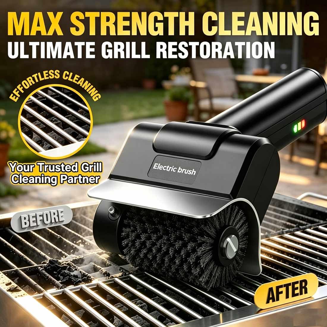 Cepillo Eléctrico para Barbacoa, Limpiador eléctrico Recargable de 1100 RPM, batería de 2000 mAh, Cabezal de Cepillo de Acero Inoxidable, para Parrillas de Gas y carbón.