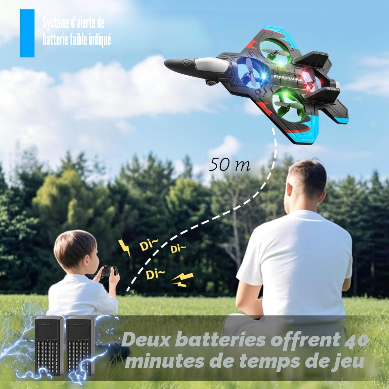 4DRC Avion V32 Télécommandé Jet avec Lumières Flip 360° Maintien de Hauteur Mode sans Tête Démarrage 1 Clic