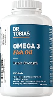Dr. Tobias Omega 3 Fish Oil – Triple Strength Dietary Nutritional Supplement – Helps Support Brain & Heart Health, Includes EPA & DHA – 2000 mg per Serving, 180 Gel Capsules (180 Capsules) (180 Count (Pack of 1))