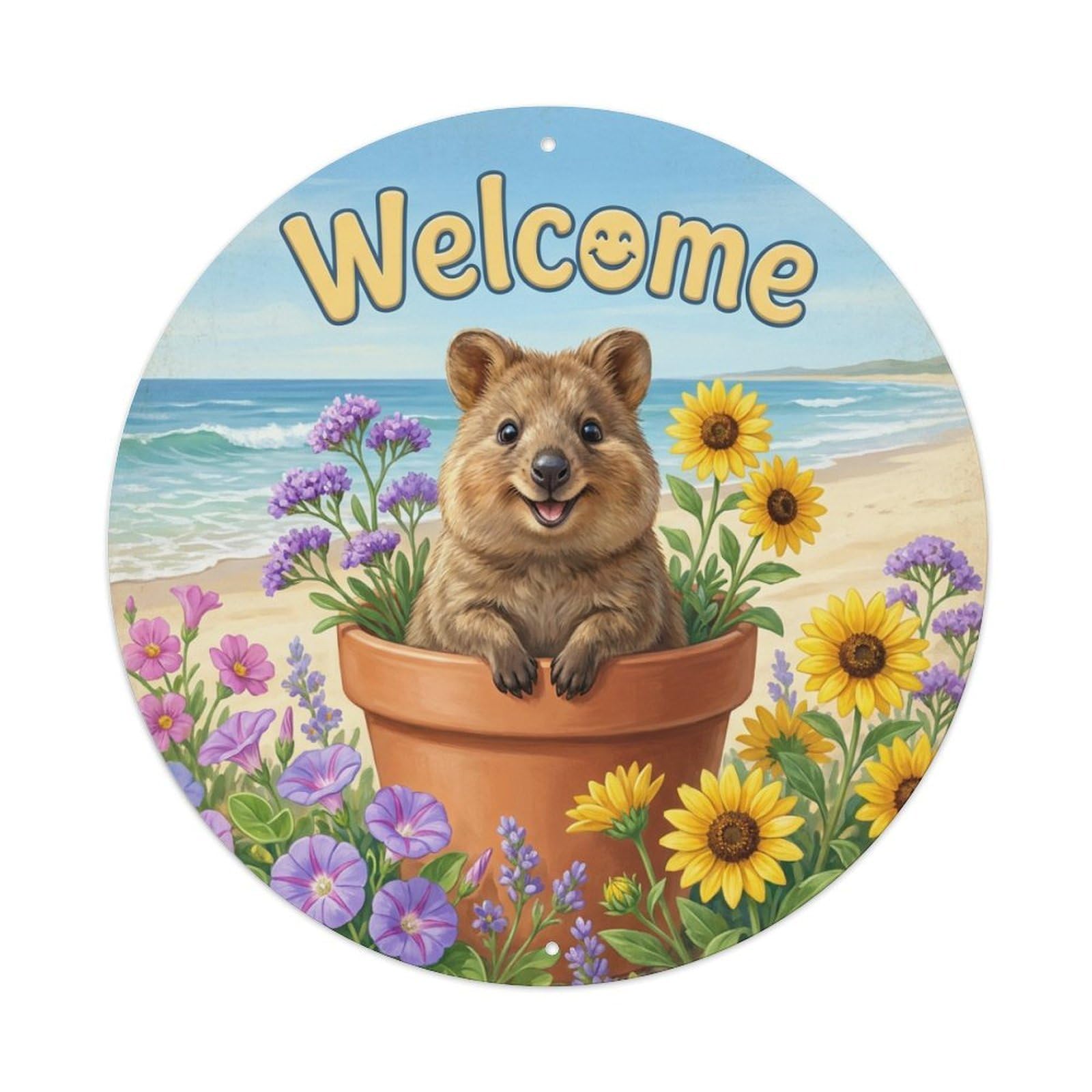Metal Tin Sign Welcome Quokka Beach Flower