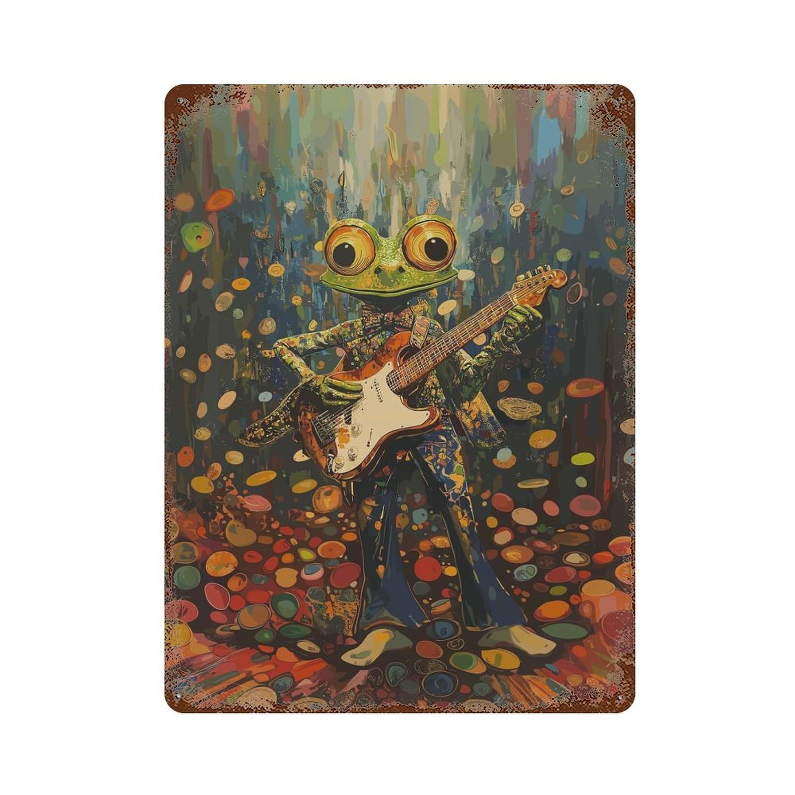 Retro Metal Sign Cool Frog Rock Star 15.7"x11.8", Retro Wall Decor for Living Room, Hallway And Home Decor