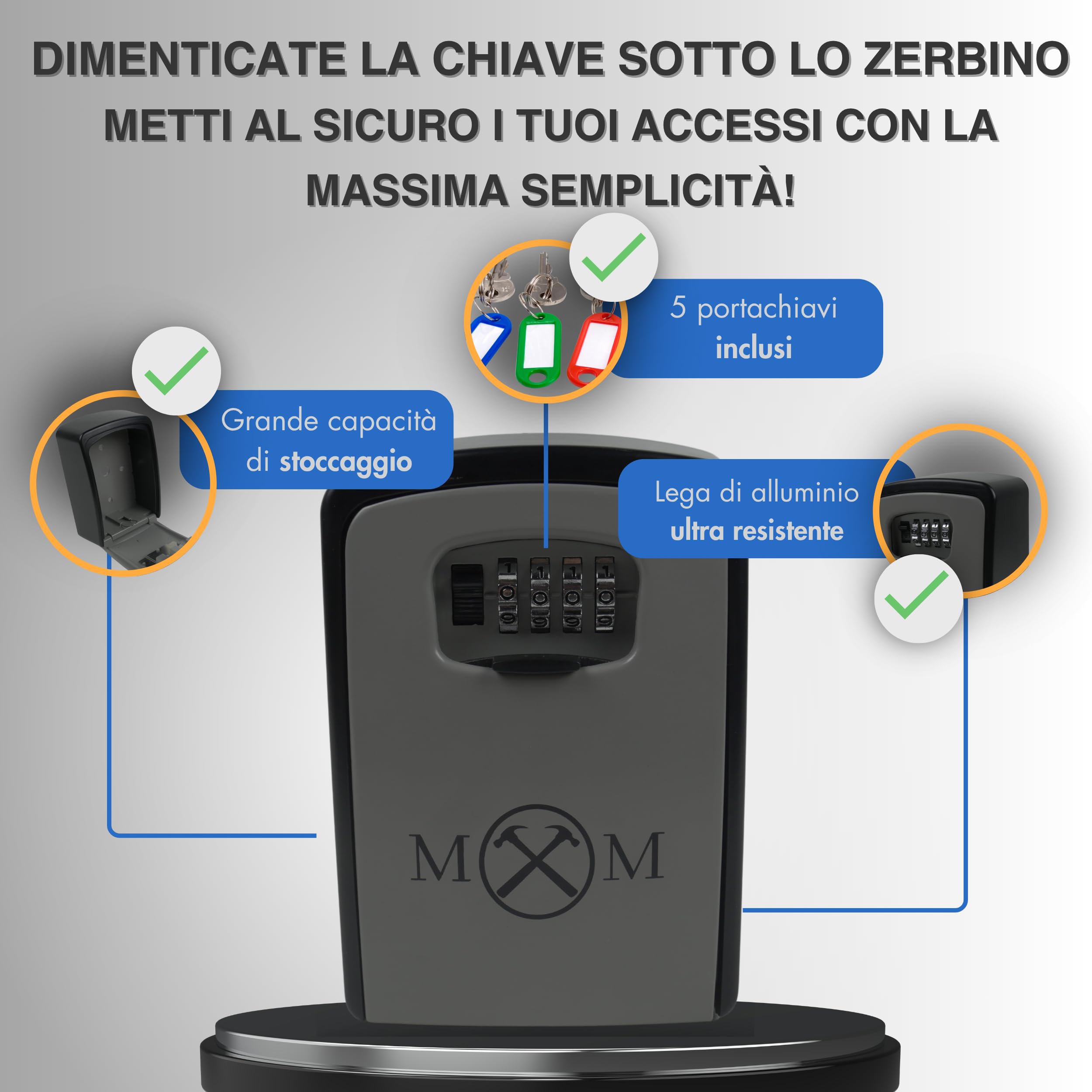 Cassetta portachiavi di sicurezza da parete con codice, per interni ed esterni, con serratura di sicurezza a 4 cifre, per casa, garage, Airbnb, grande capacità di stoccaggio XL