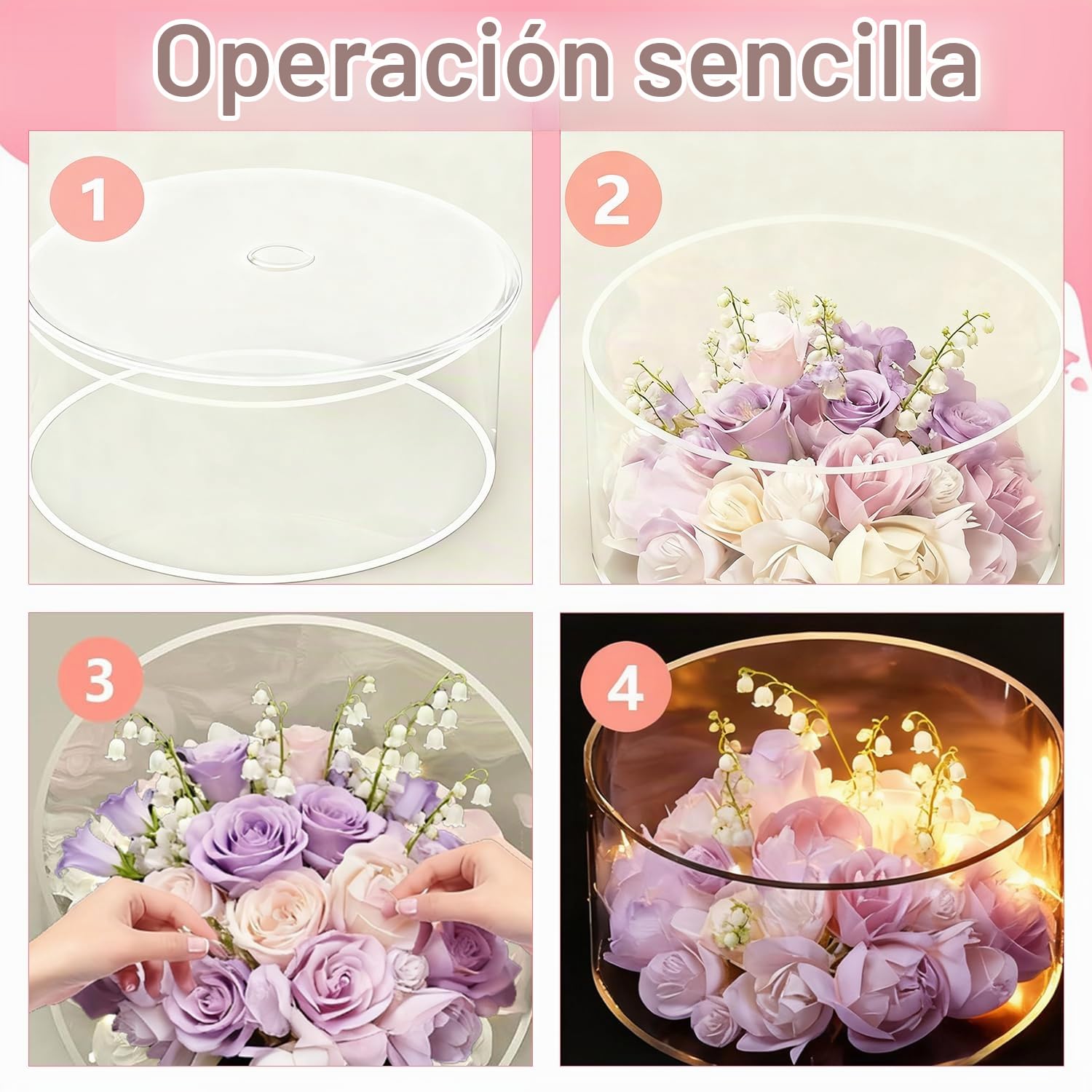 Soporte para tartas rellenable de 3 niveles, soporte acrílico para tartas, exhibición de cilindro, con luces LED, decorativo transparente, soporte para postres para cumpleaños, bodas y celebraciones