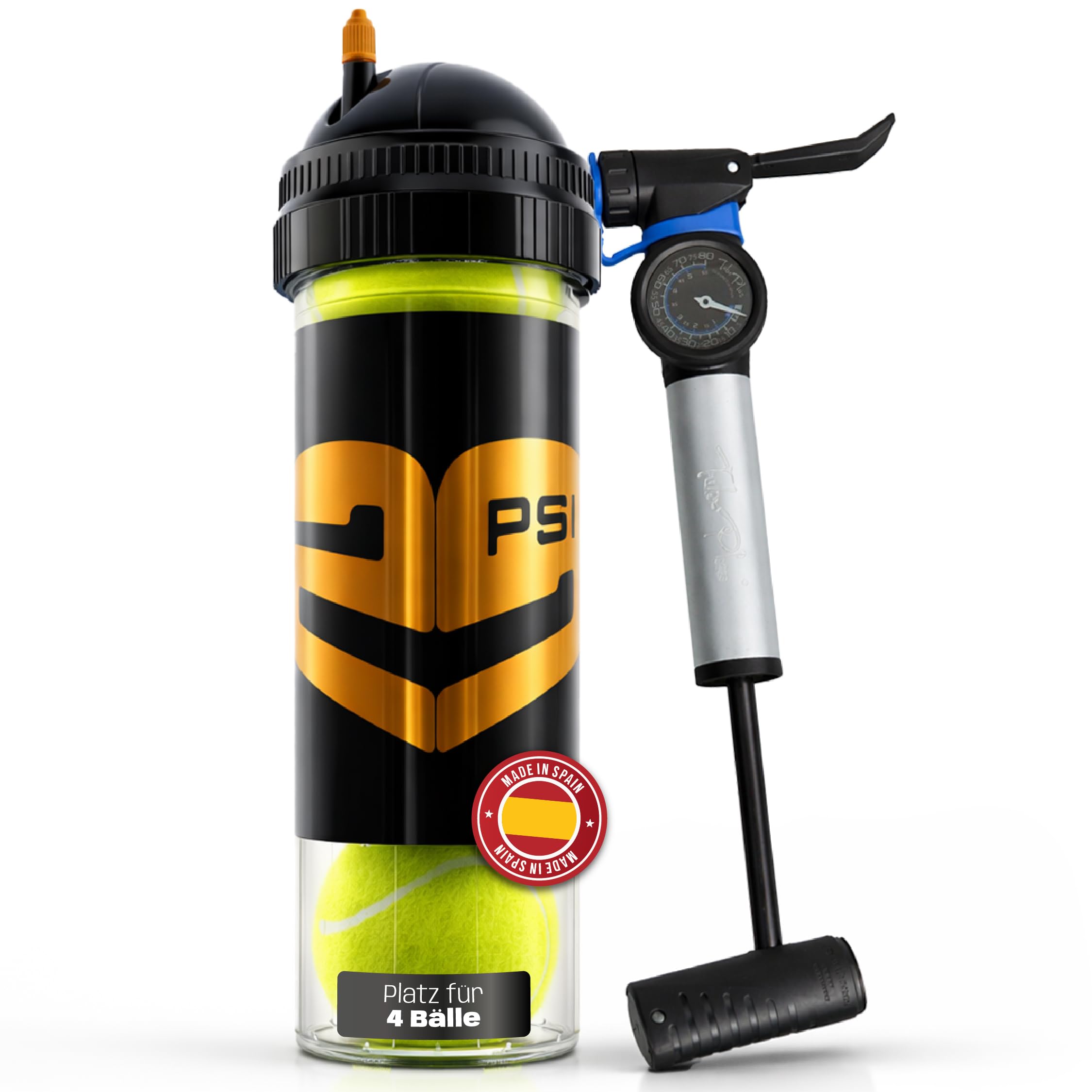 TUBOPLUS 29PSI - Pressurizzatore di palline da tennis e da paddle | Mantiene la pressione e il rimbalzo | Barca a tenuta stagna per prolungare la vita utile delle palline